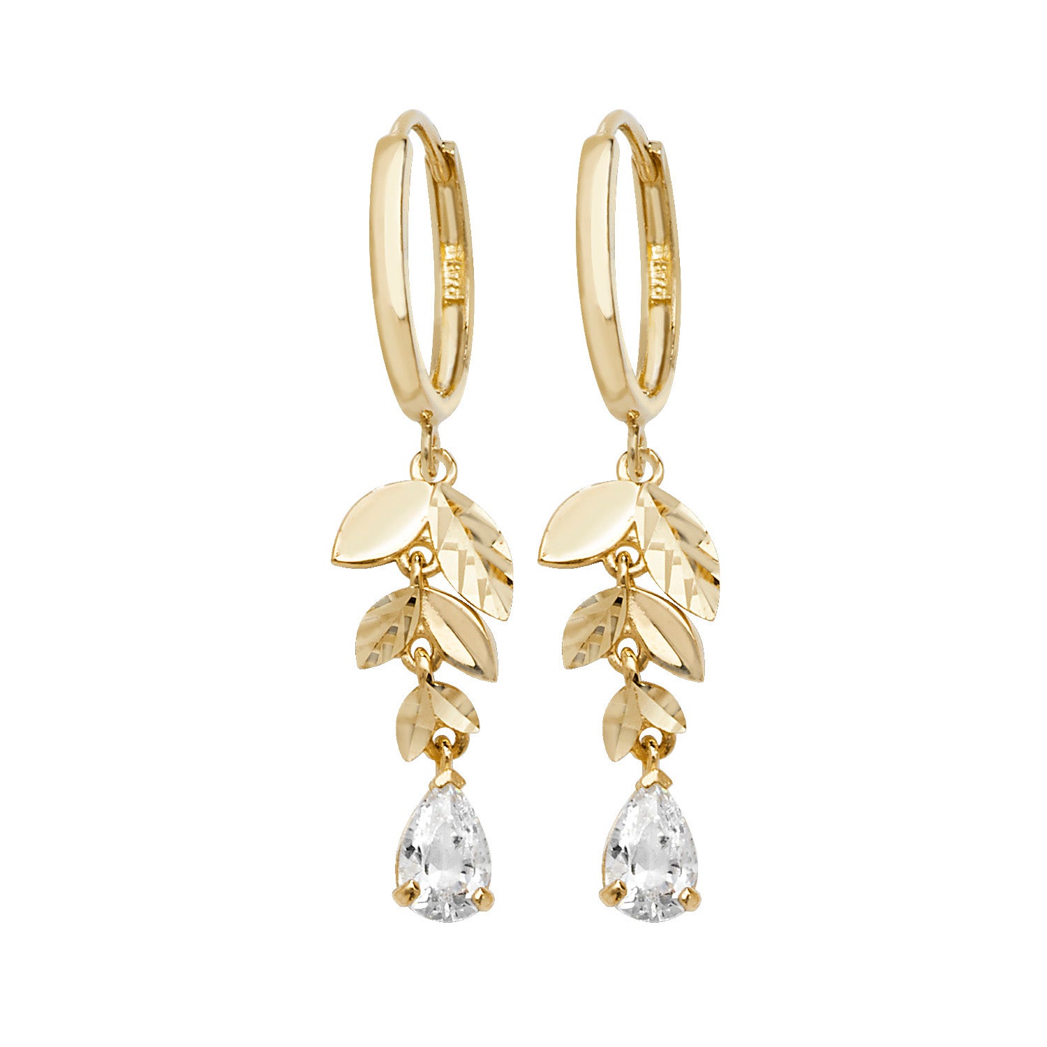 9ct Yellow Gold Leaf Drop Earrings