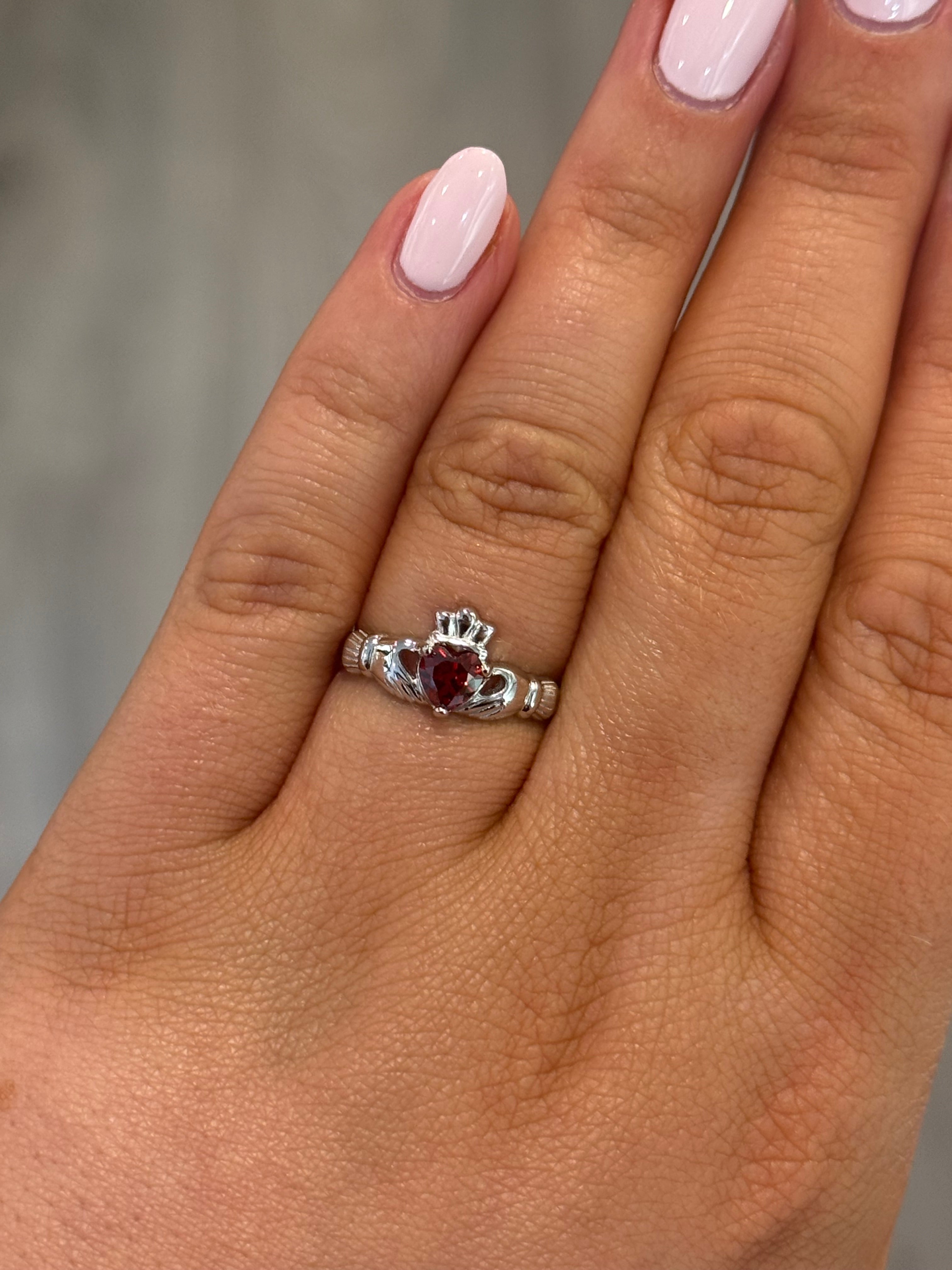 Sterling Silver January Birthstone Claddagh Ring