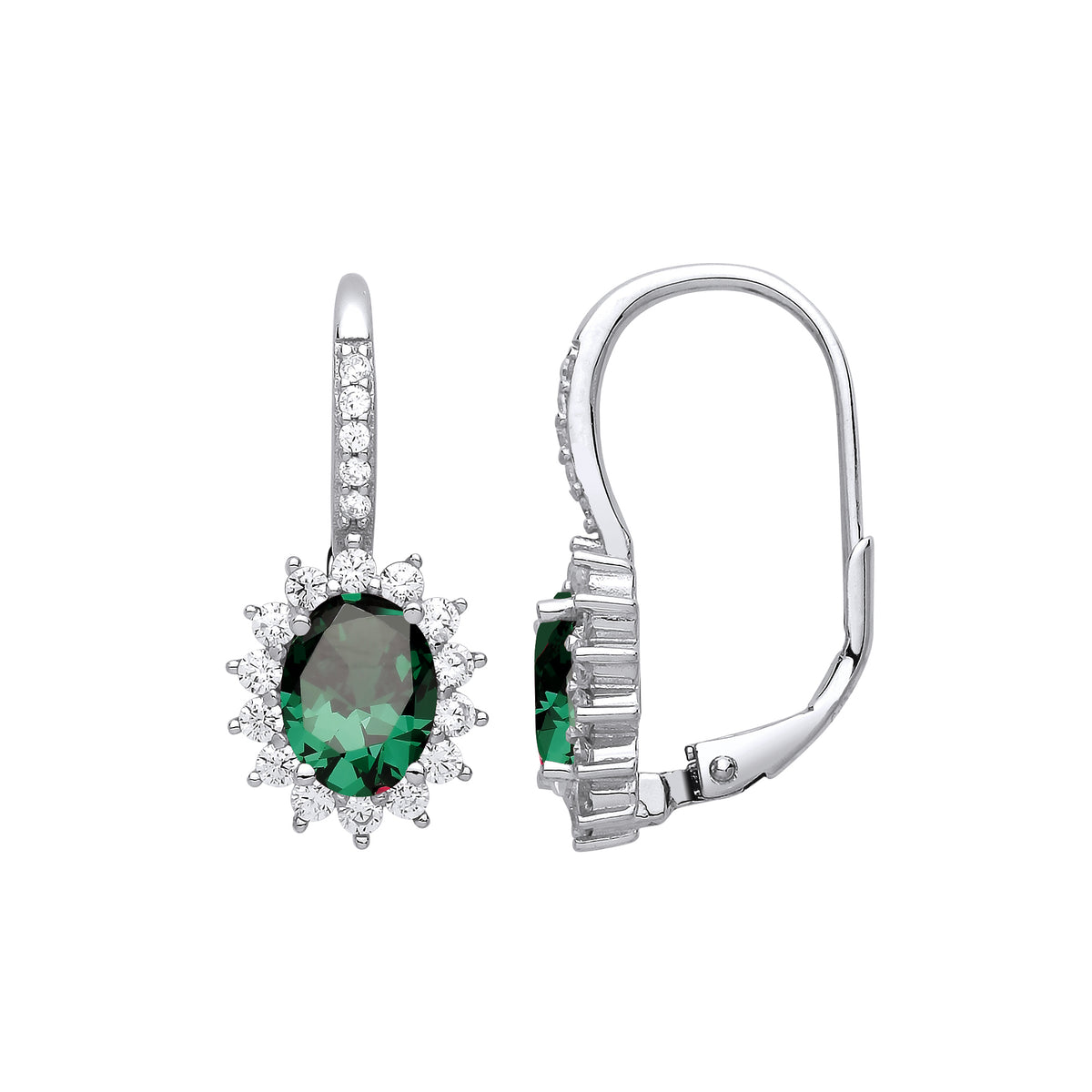 Sterling Silver Green Cluster Drop Earrings