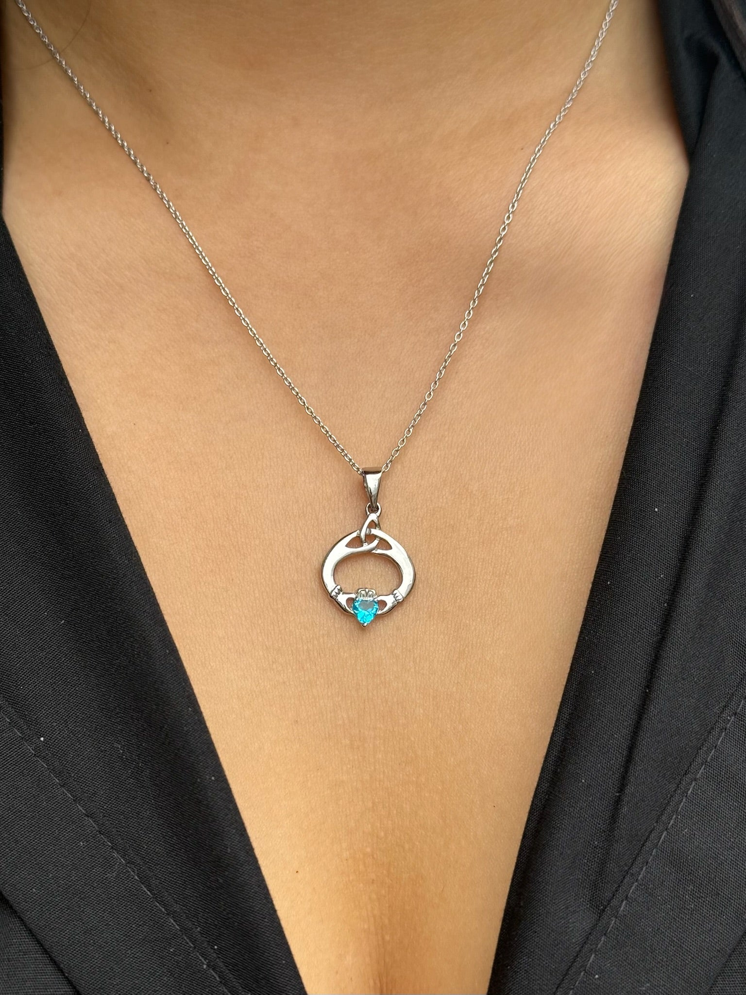 Sterling Silver December Birthstone Claddagh Pendant