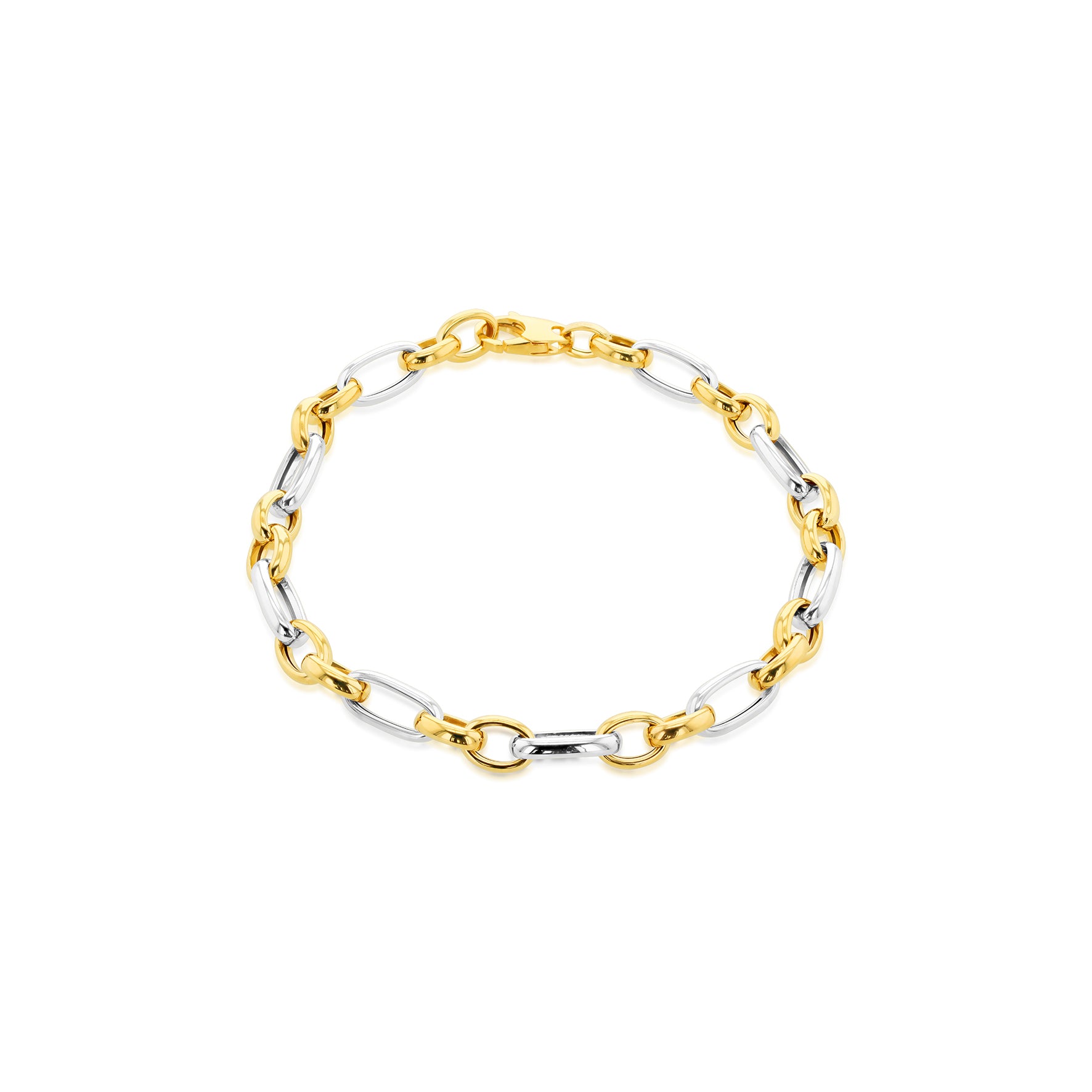 9ct Yellow & White Two Tone Belcher Figaro Bracelet