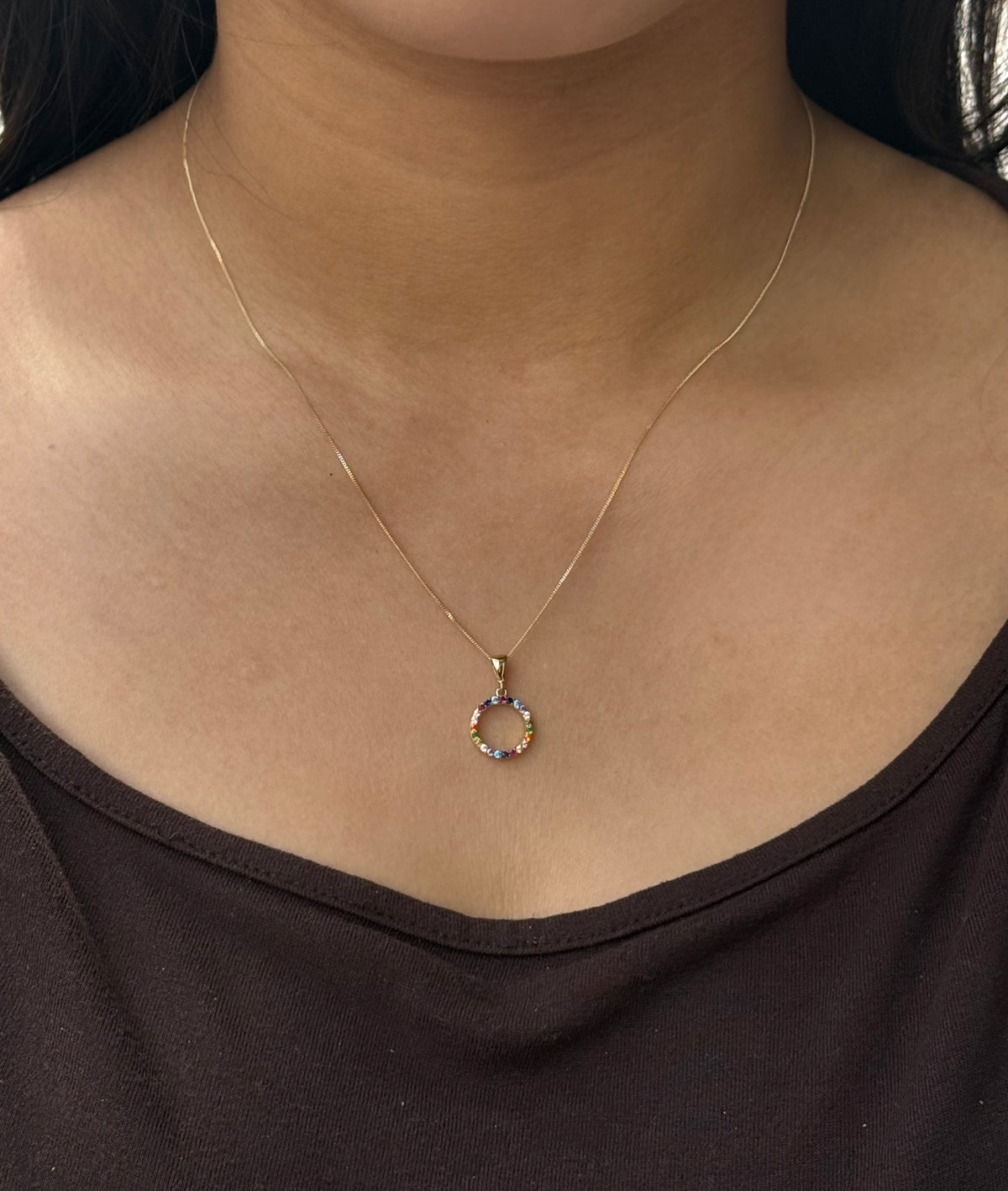 9ct Yellow Gold Rainbow Circle Pendant