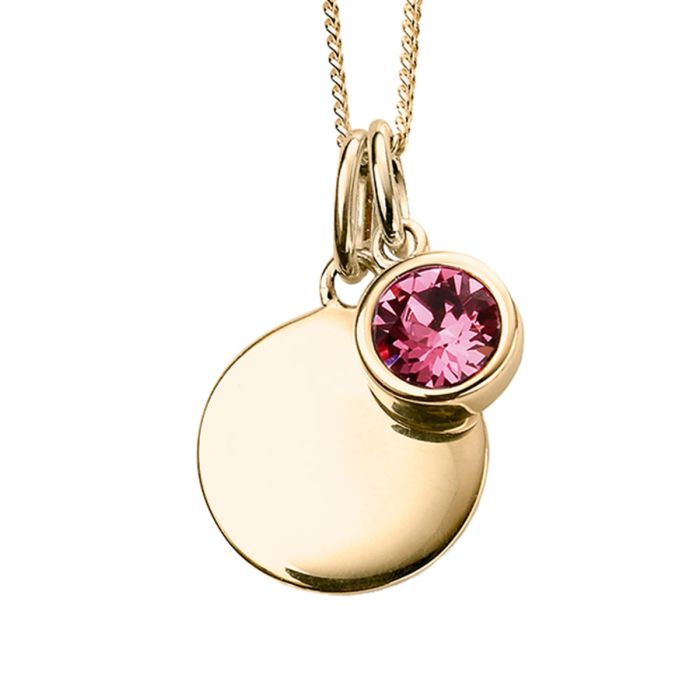 Yellow Gold Plated Sterling Silver October Birthstone Disc Pendant