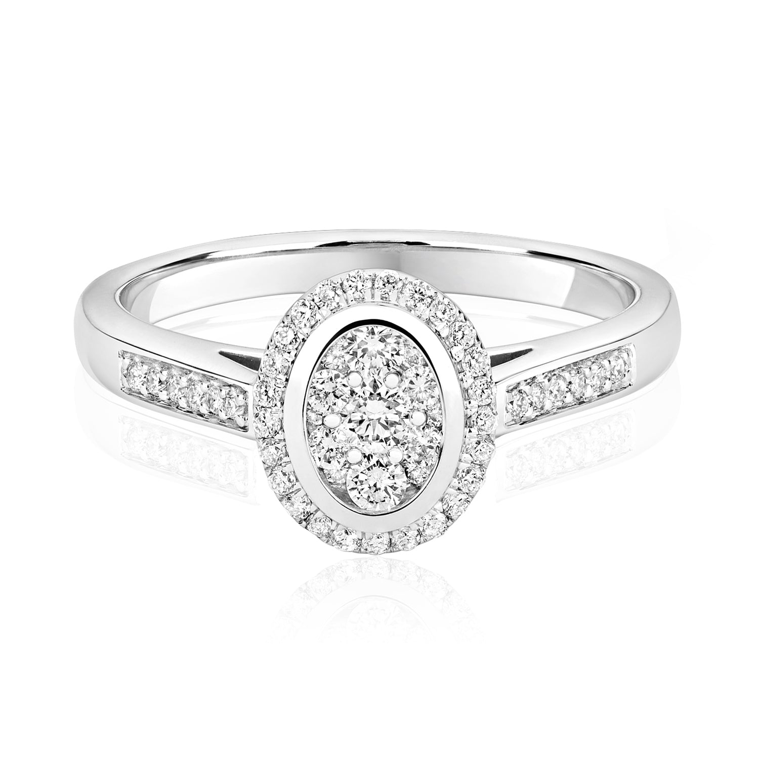 9K White Gold Oval Illusion Halo Diamond Ring