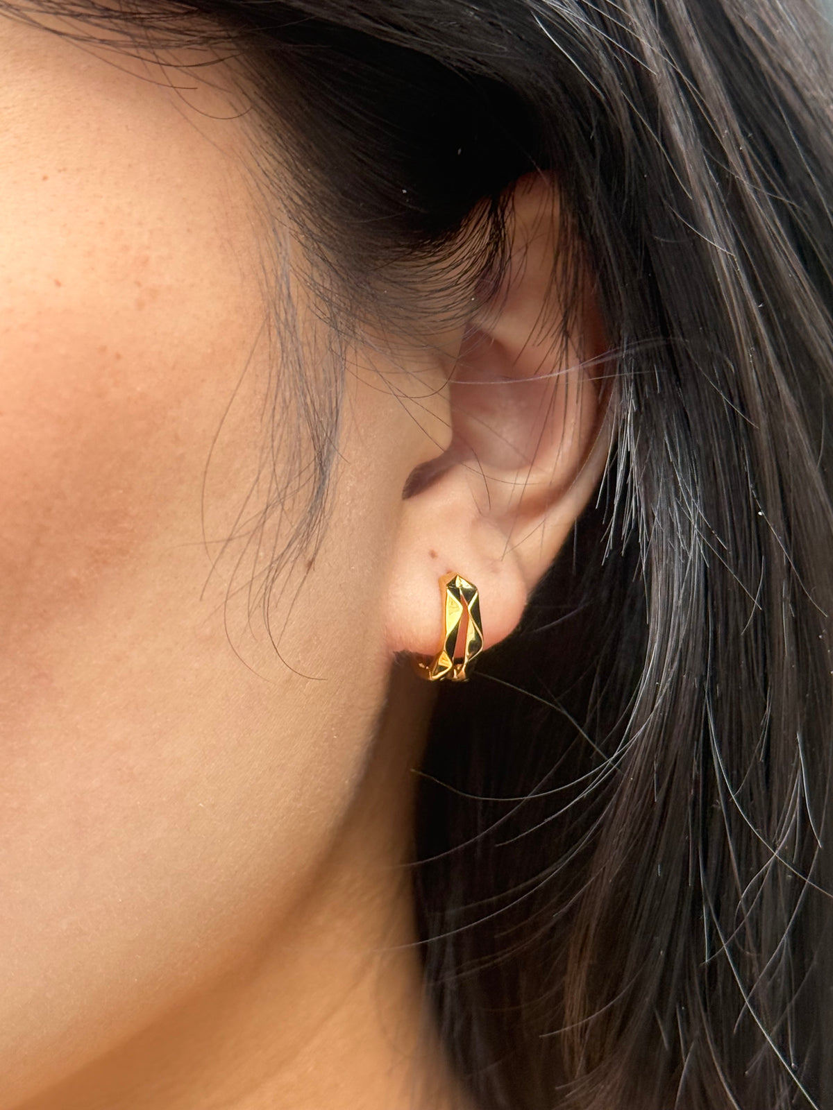 Gold Plated Sterling Silver Diamond Cut Double Hoop Earrings