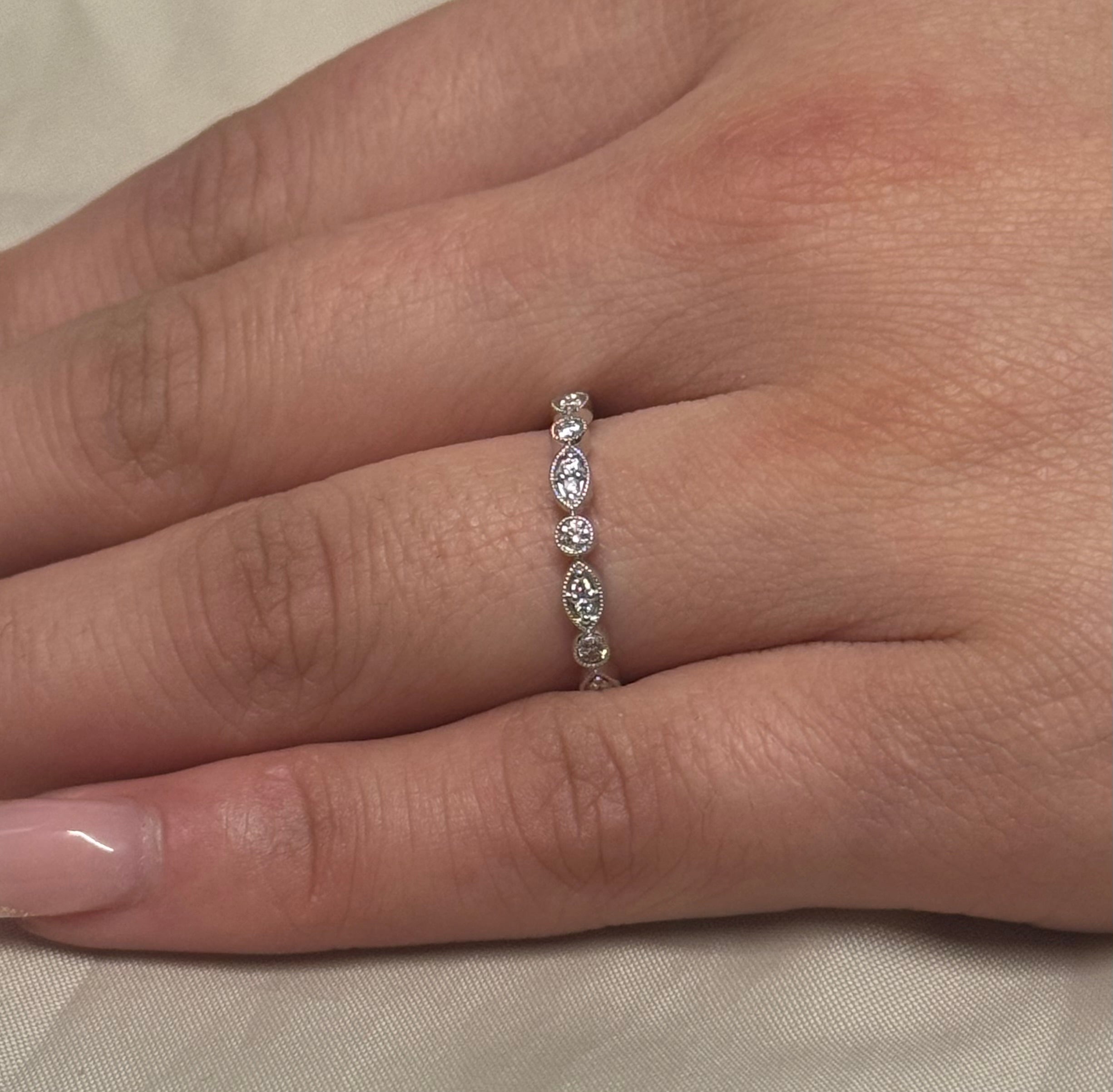 18ct White Gold Marquise & Brilliant Grain Set Diamond Band