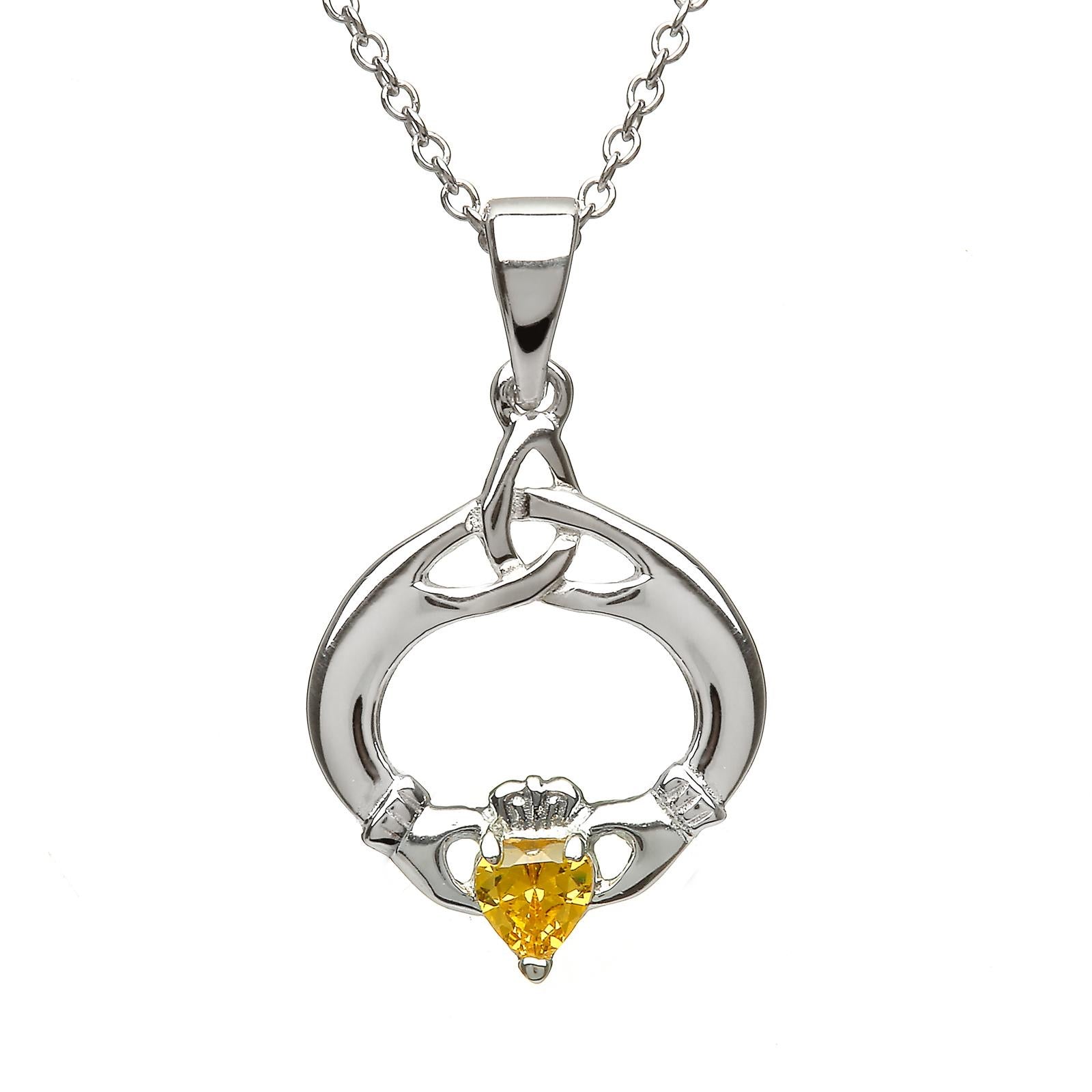 Sterling Silver November Birthstone Claddagh Pendant