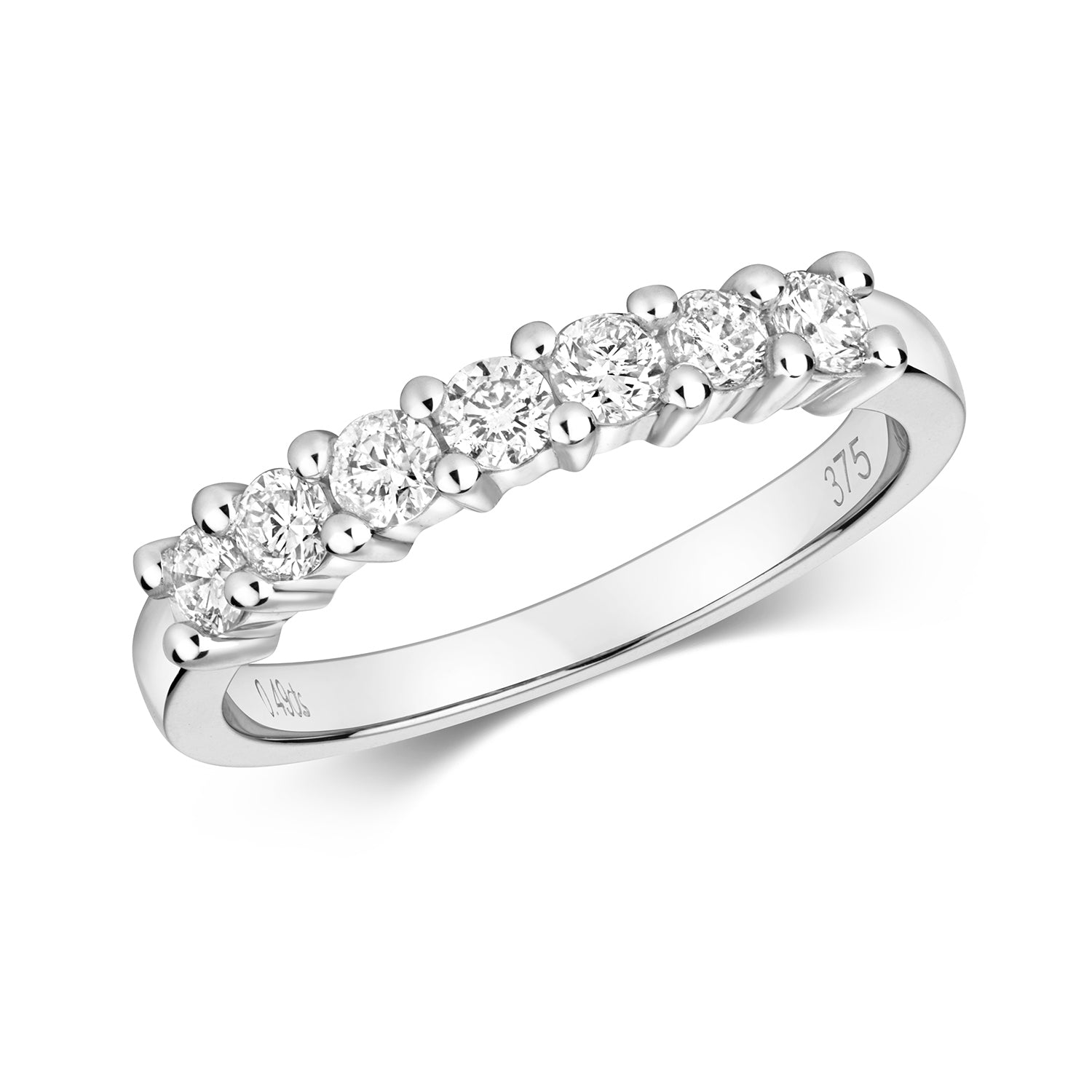 9K White Gold Seven Stone Diamond Ring