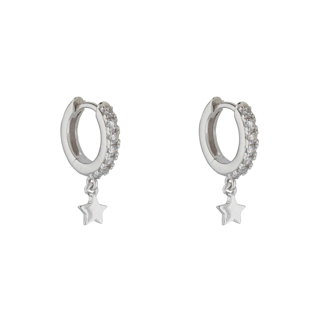Sterling Silver Cz Star Hoop Earrings