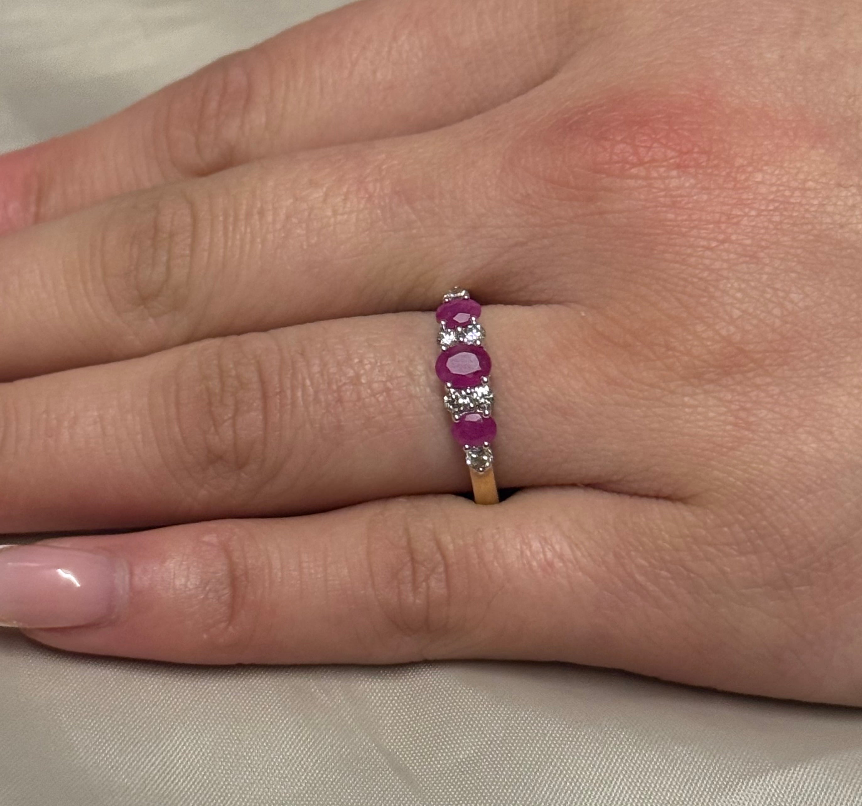 9K Yellow Gold Three Stone Ruby with Diamond Accents