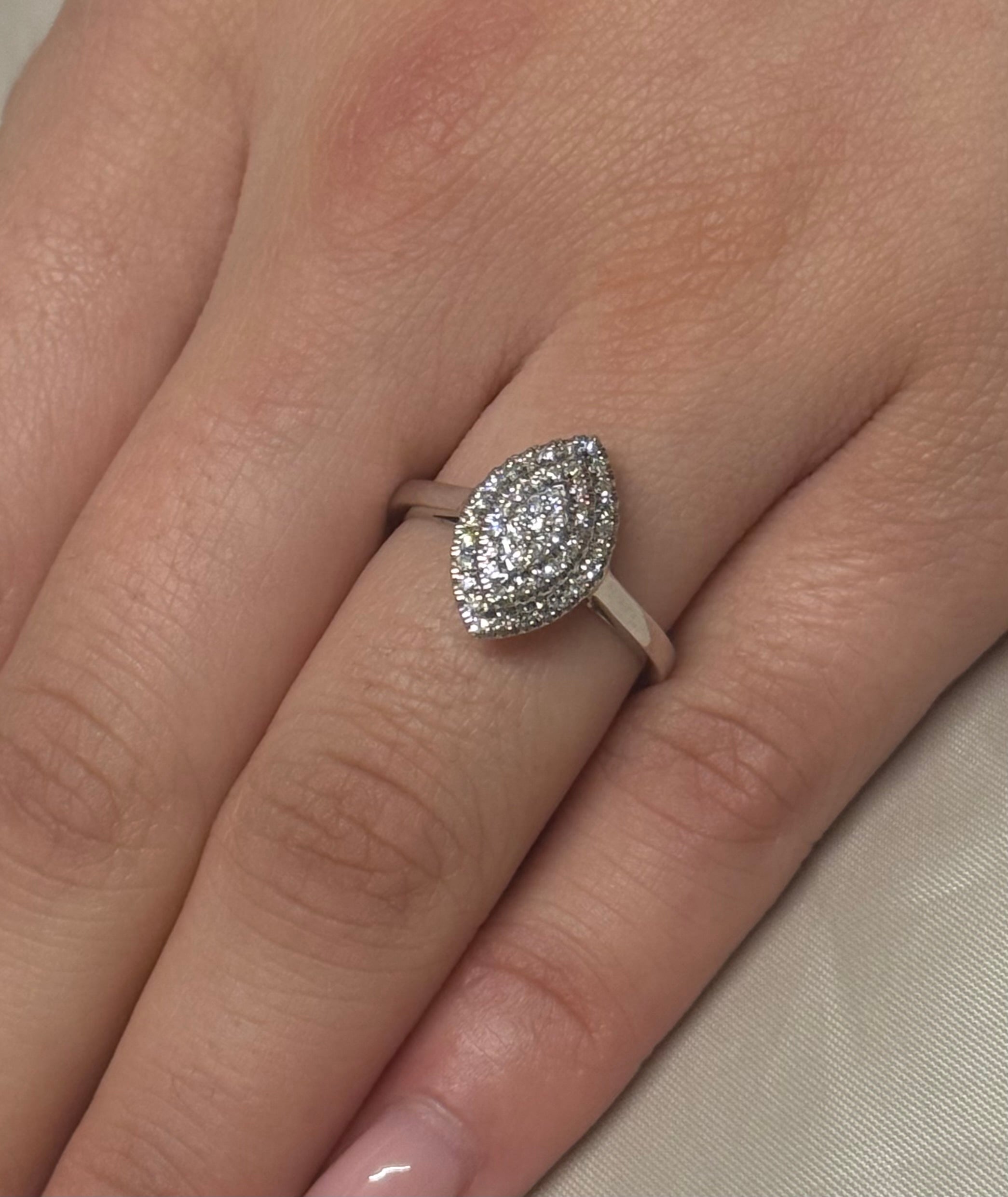9K White Gold Marquise Shaped Diamond Cluster Ring