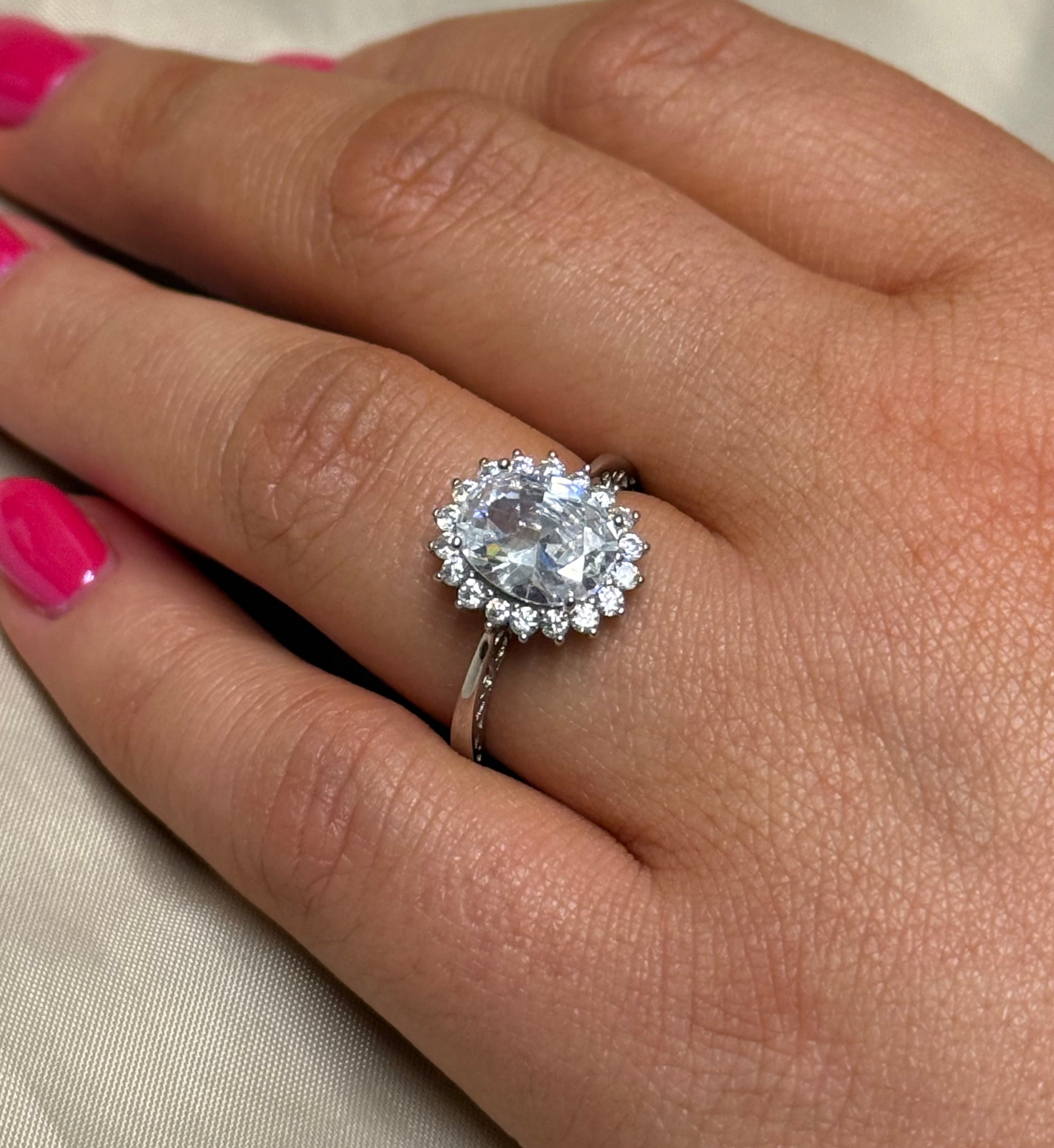 Sterling Silver Large CZ Cluster with Fancy Band