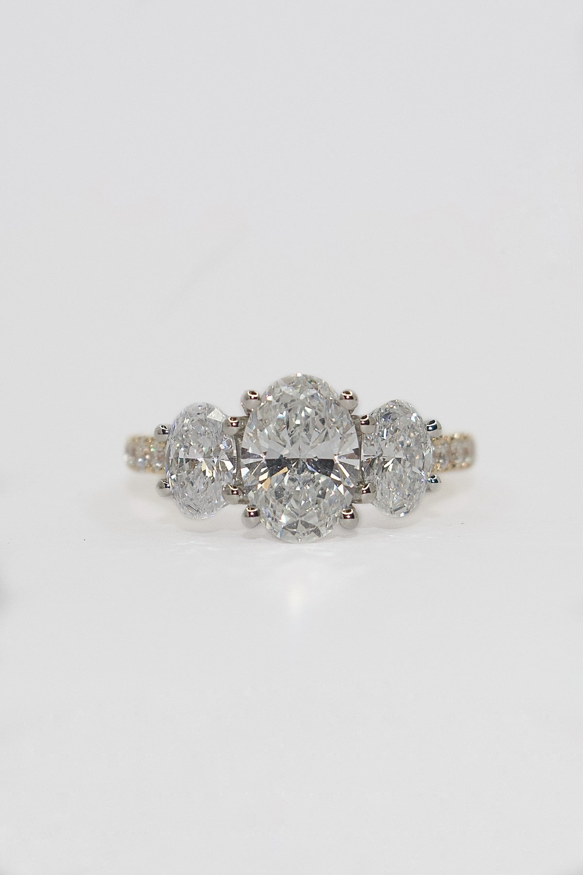 18K Yellow Gold 2.75ct Laboratory Grown Oval Three Stone with Diamond Band