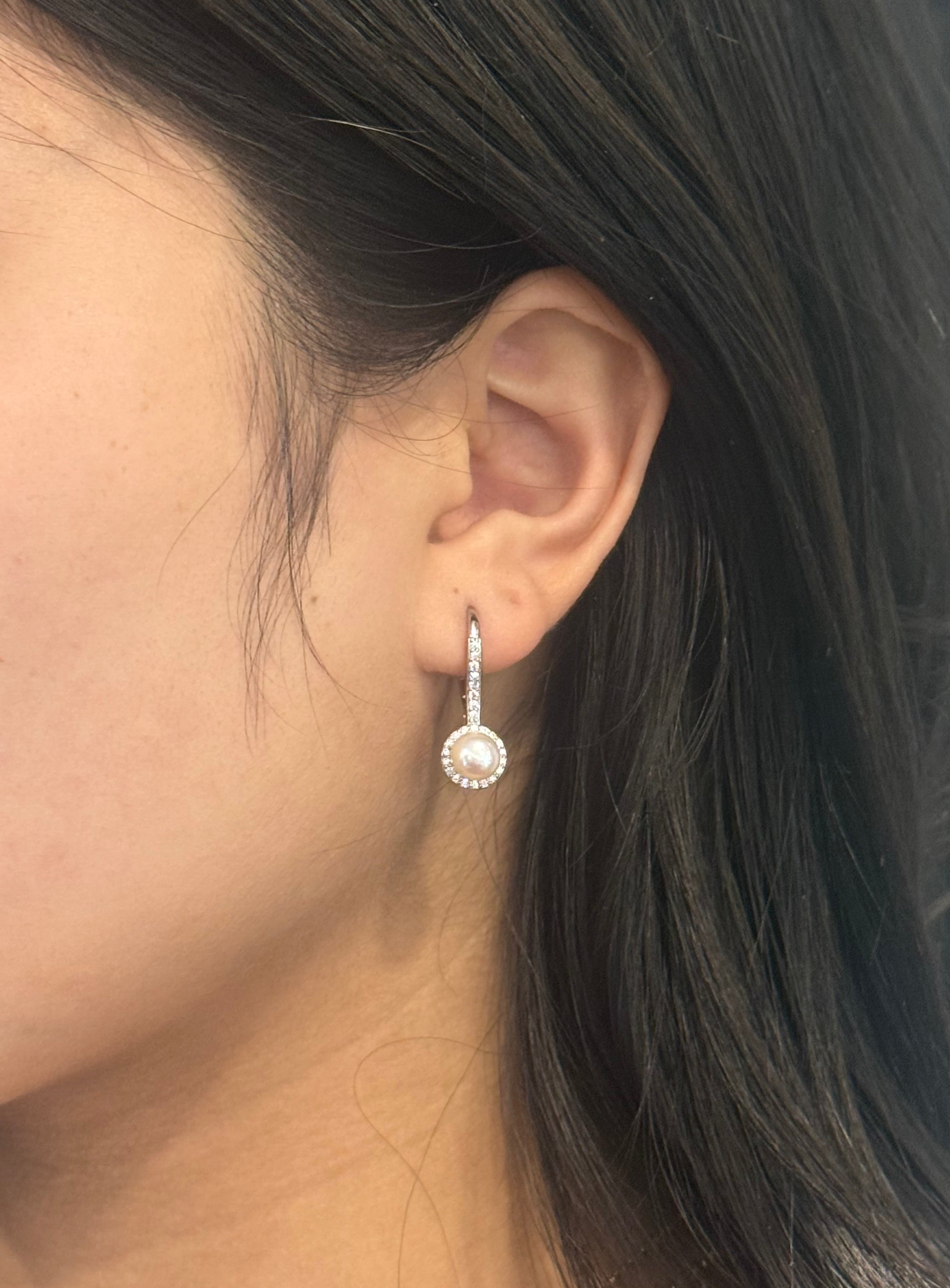 Sterling Silver Pearl & Cubic Zirconia Halo Drop Earrings