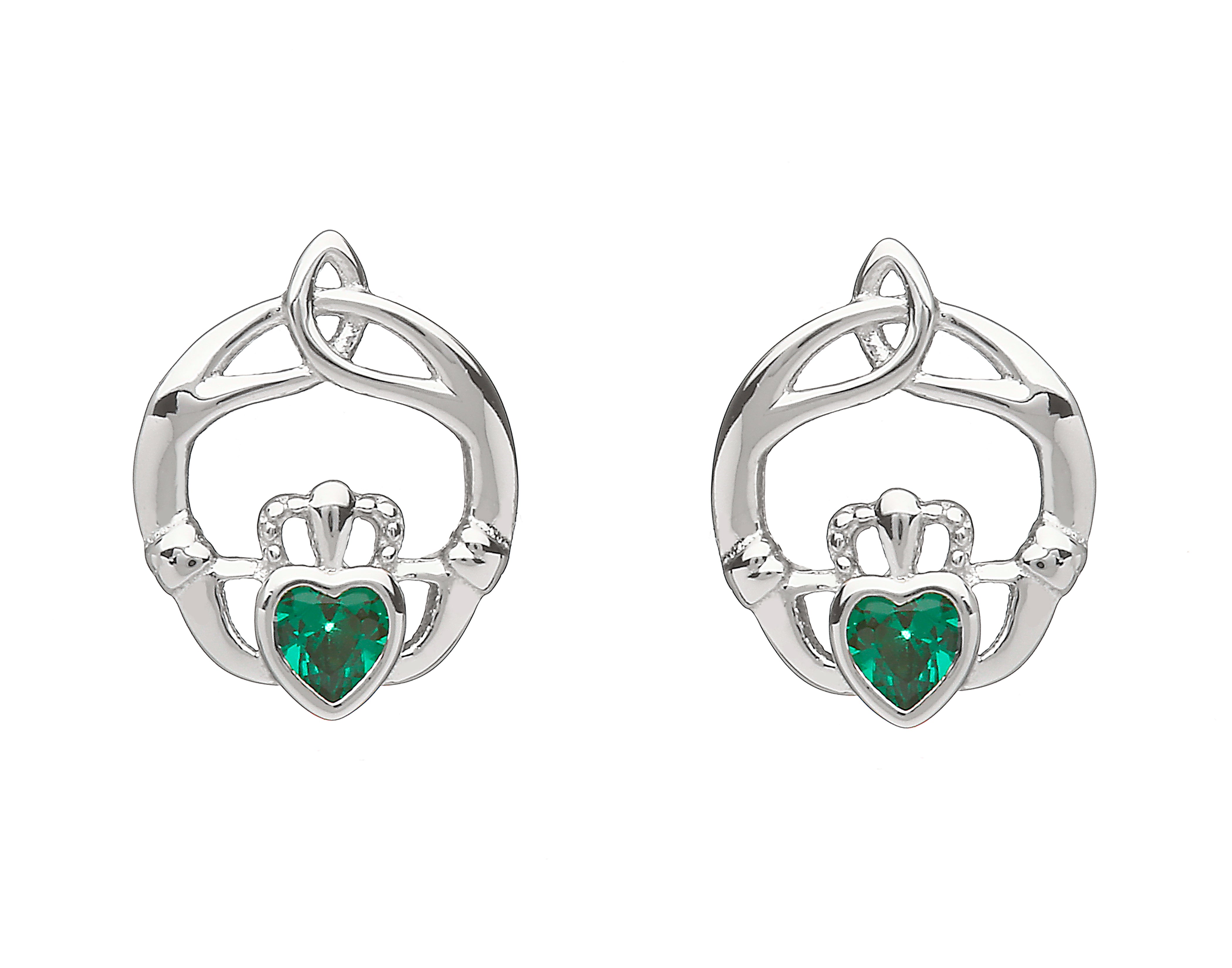 Sterling Silver May Birthstone Claddagh Earrings
