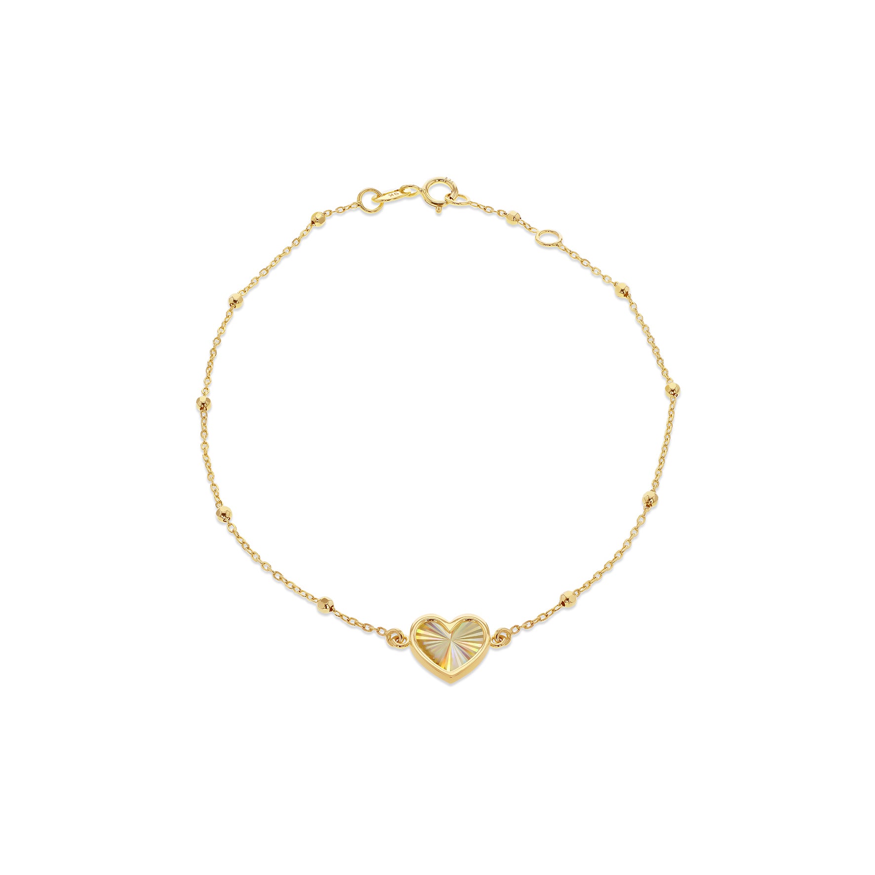 9ct Yellow Gold Rainbow Heart Beaded Bracelet