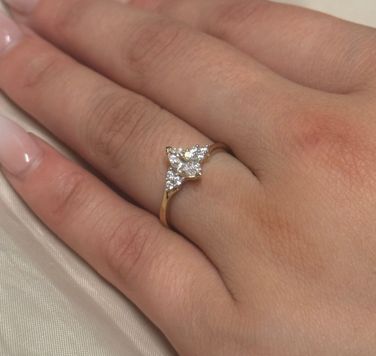 9K Yellow Gold CZ Marquise with Cluster Side Stones