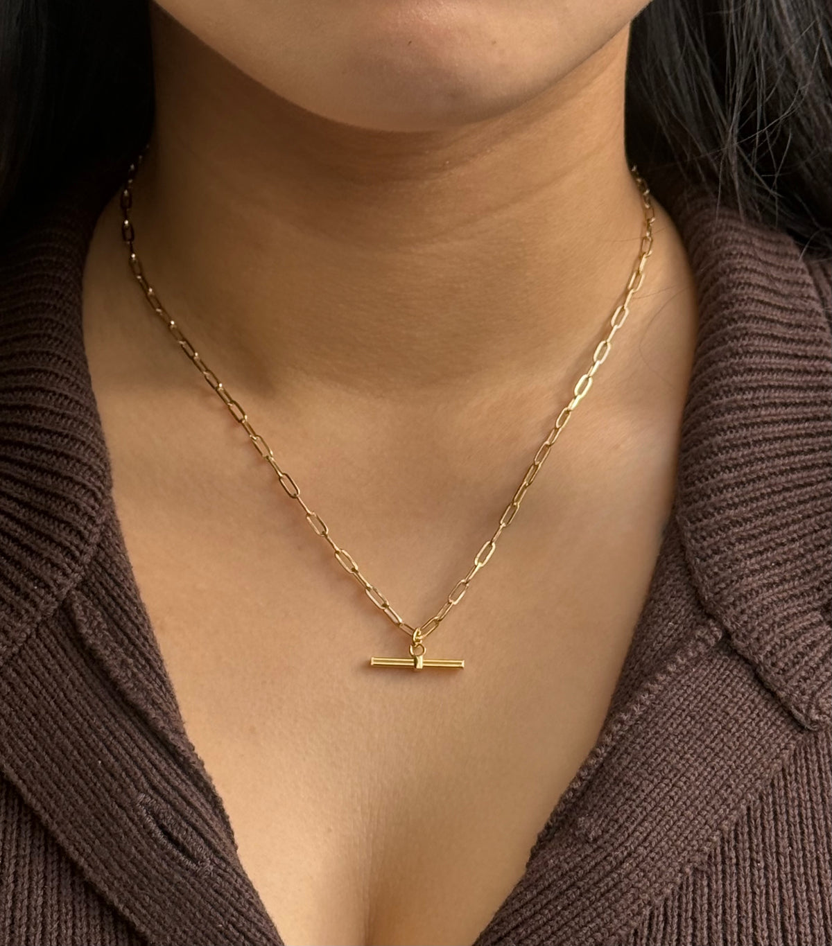 9K Yellow Gold Paperlink T-Bar
