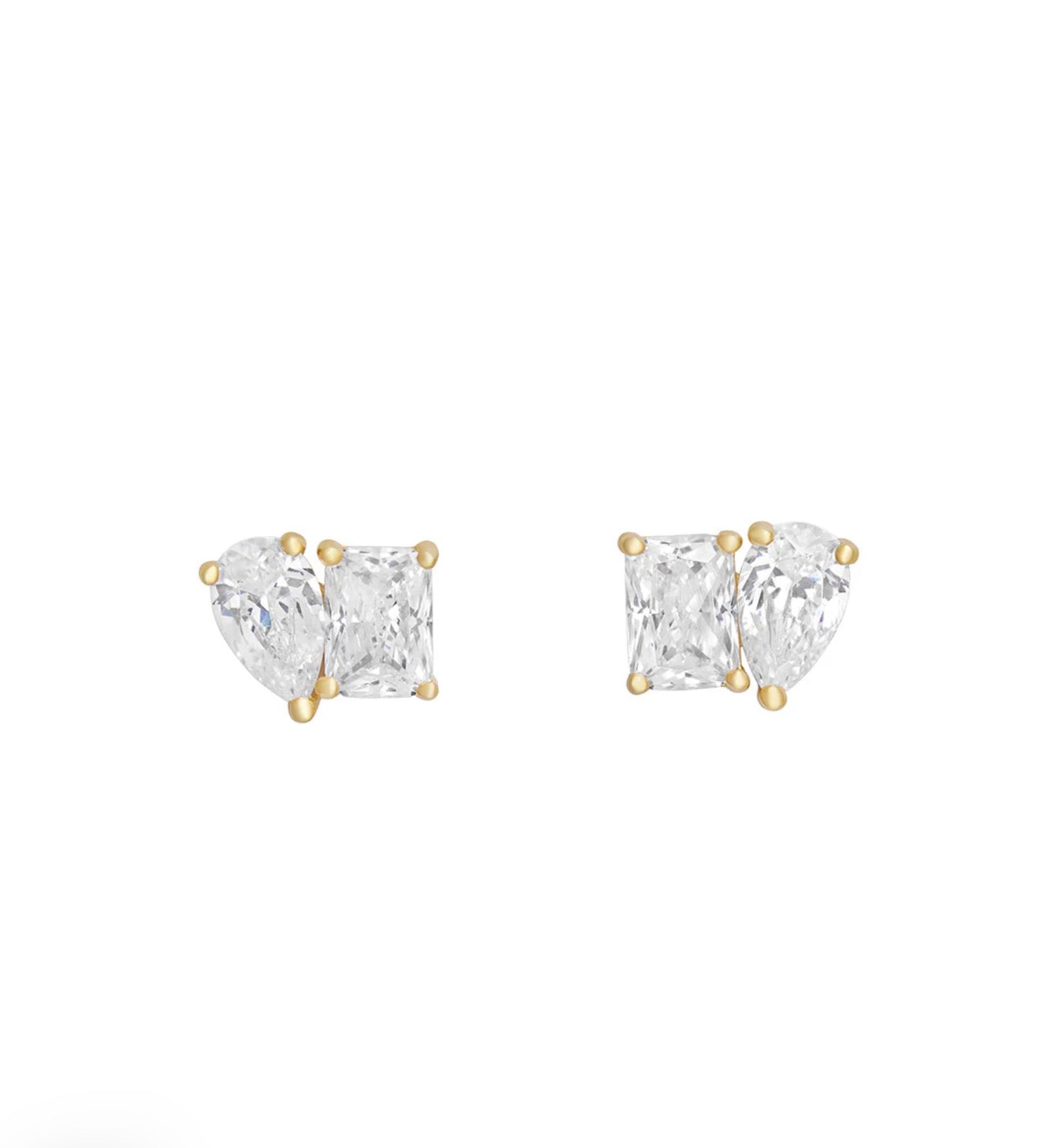 Gold Plated Sterling Silver CZ Moi & Toi Stud Earrings