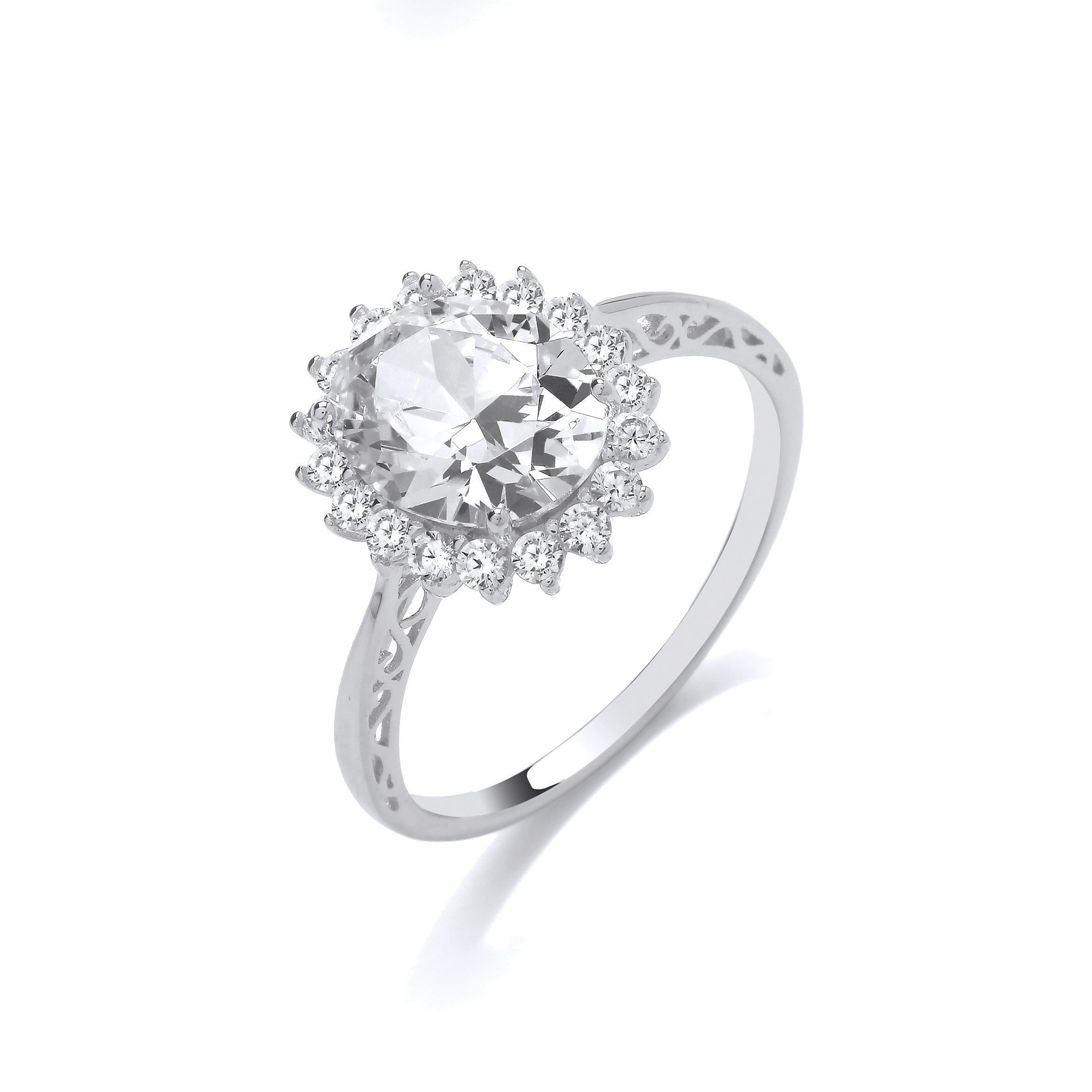 Sterling Silver Large CZ Cluster with Fancy Band