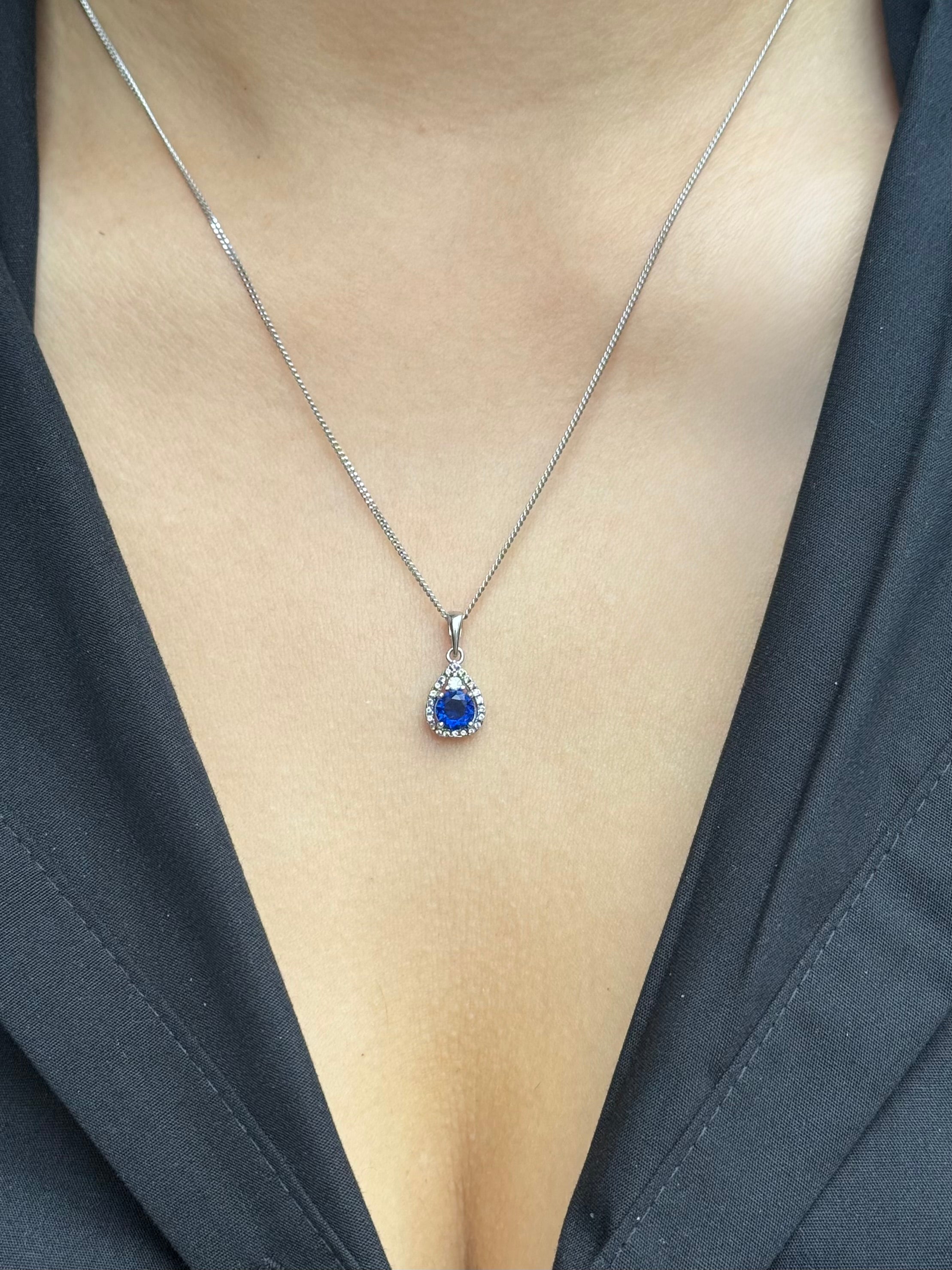 Sterling Silver Blue Cz Pear Pendant