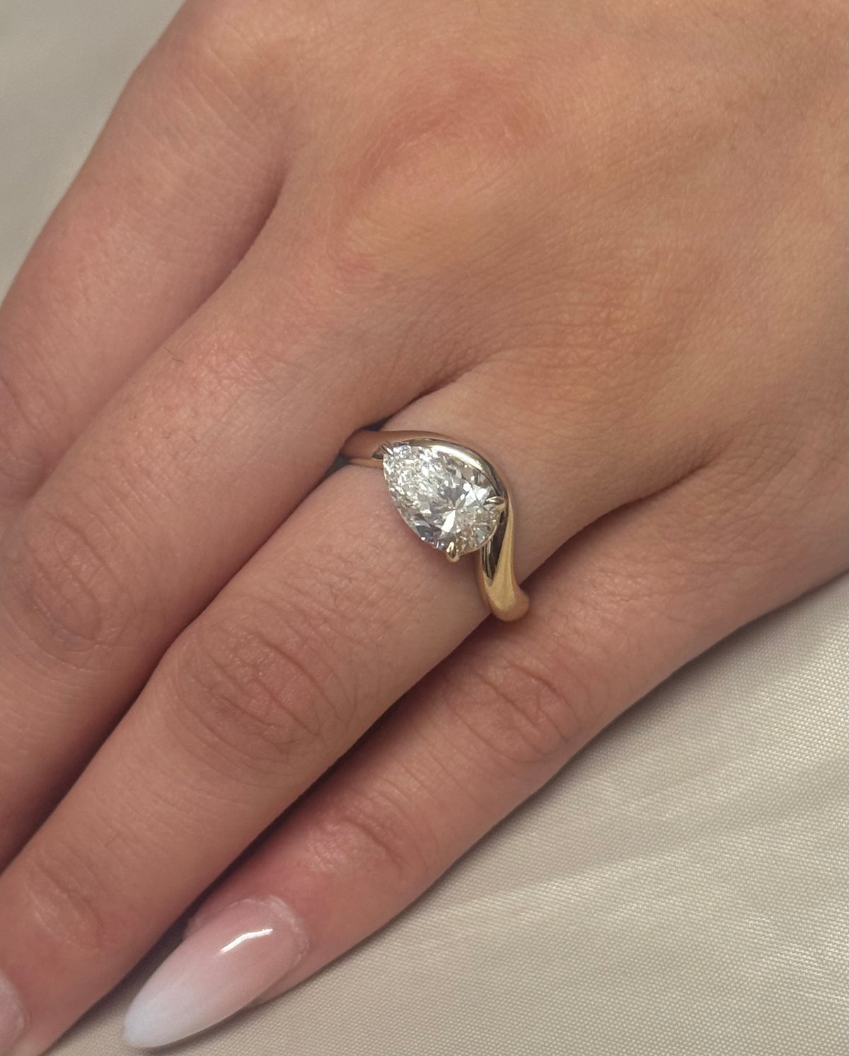 9K Yellow Gold 2.07ct Laboratory Grown East West Pear Ring
