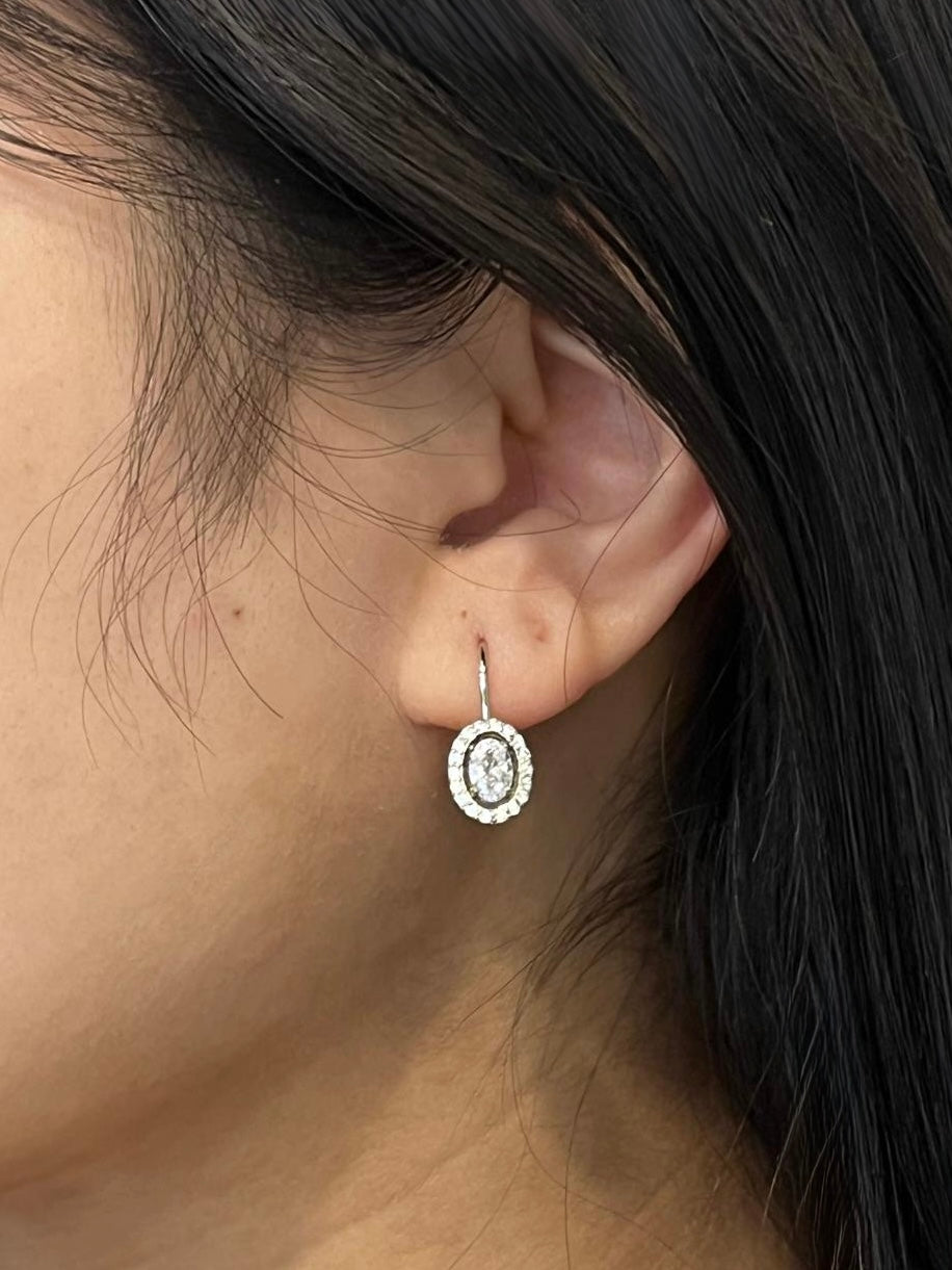Sterling Silver Oval Halo Drop Earring