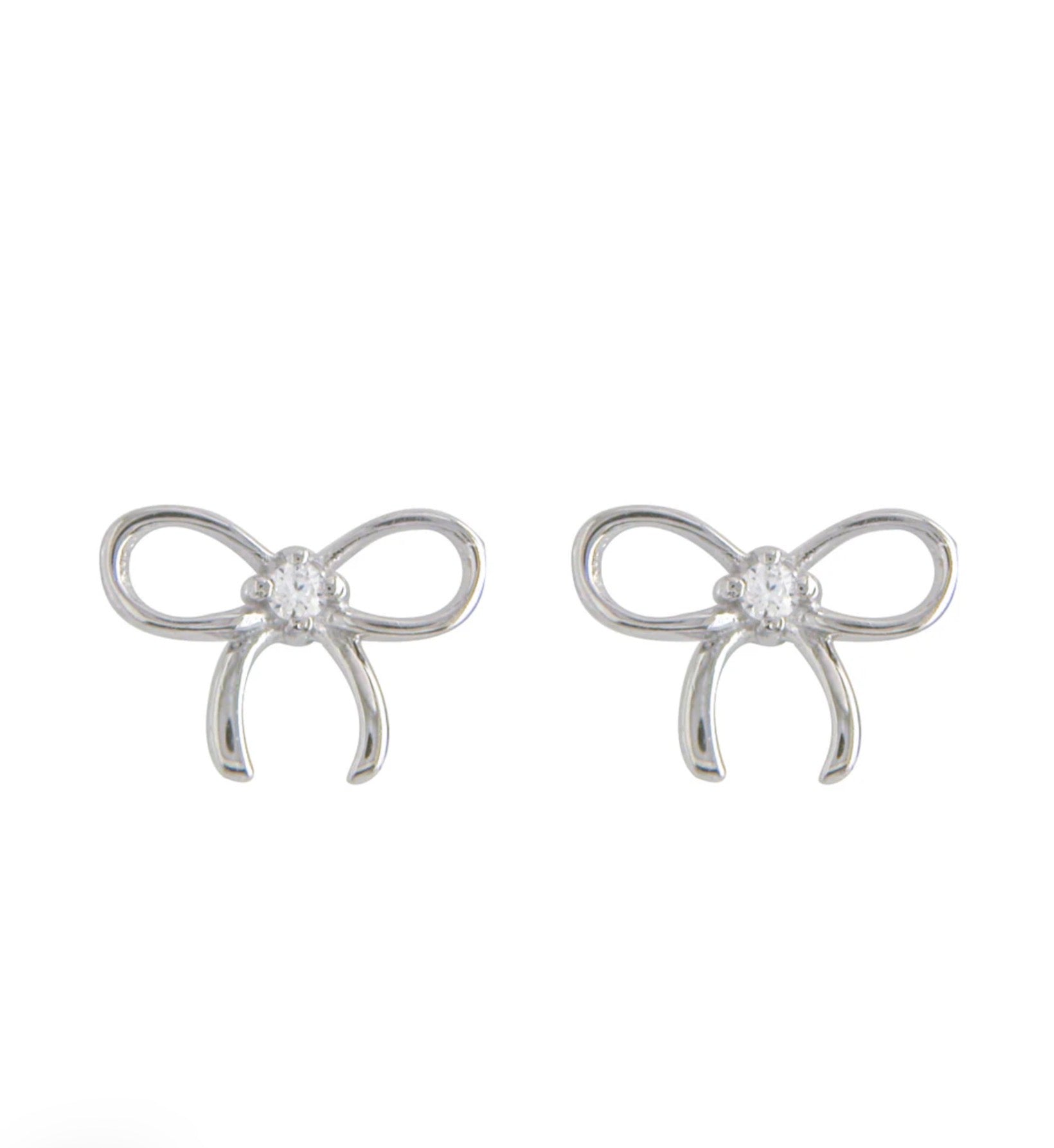 Sterling Silver CZ Bow Stud Earrings