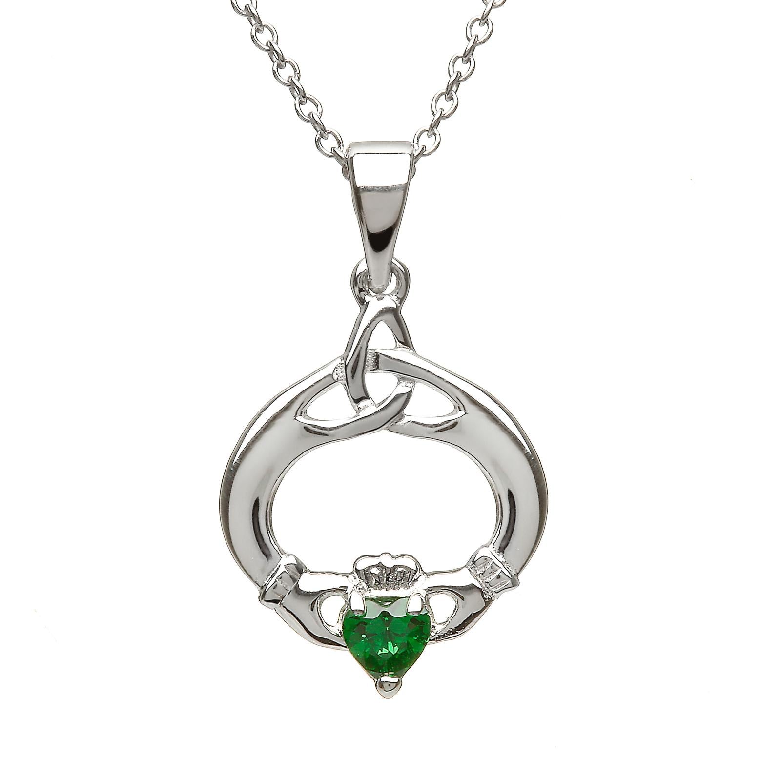 Sterling Silver May Birthstone Claddagh Pendant
