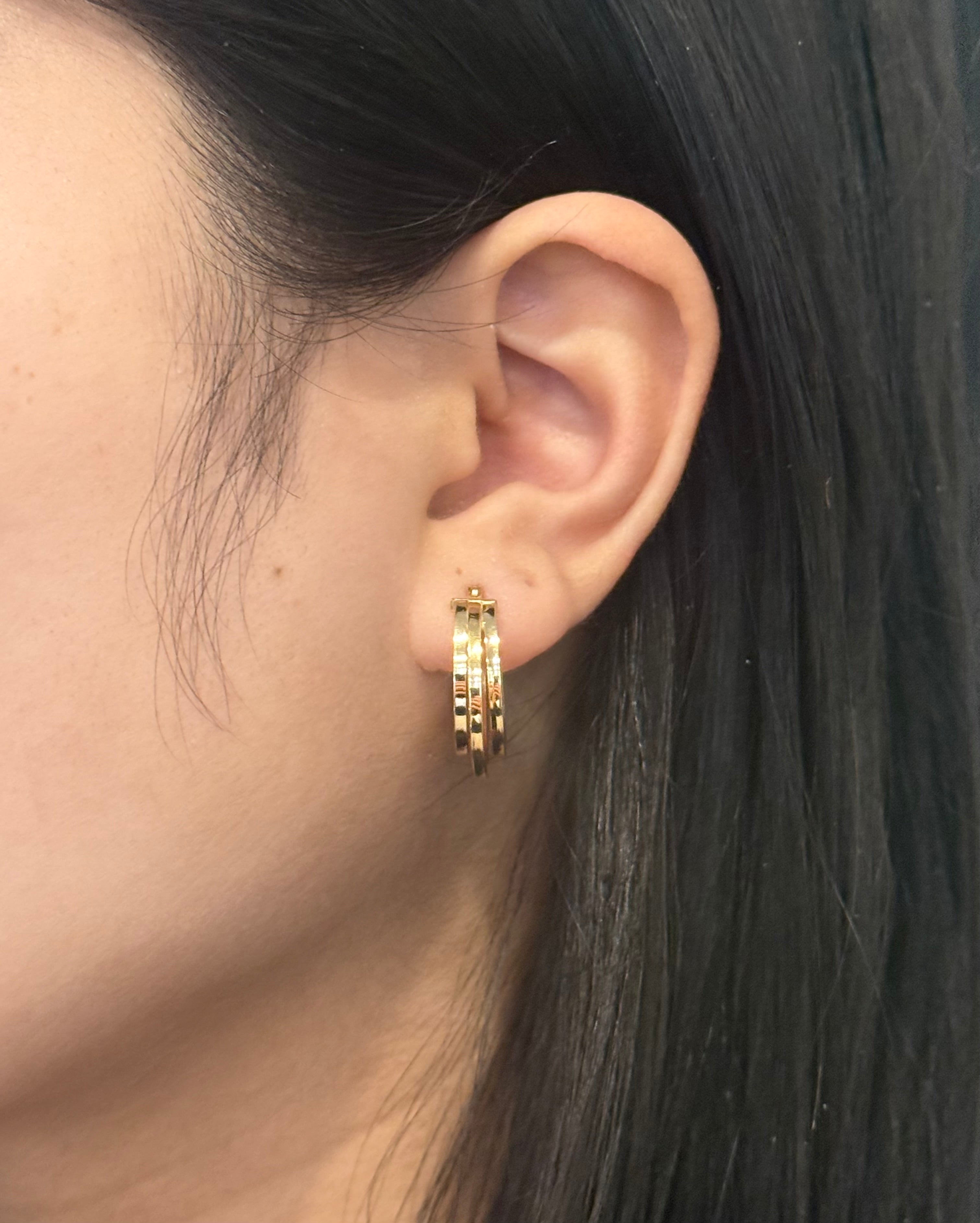 9ct Yellow Gold Triple Band Hoop Earrings