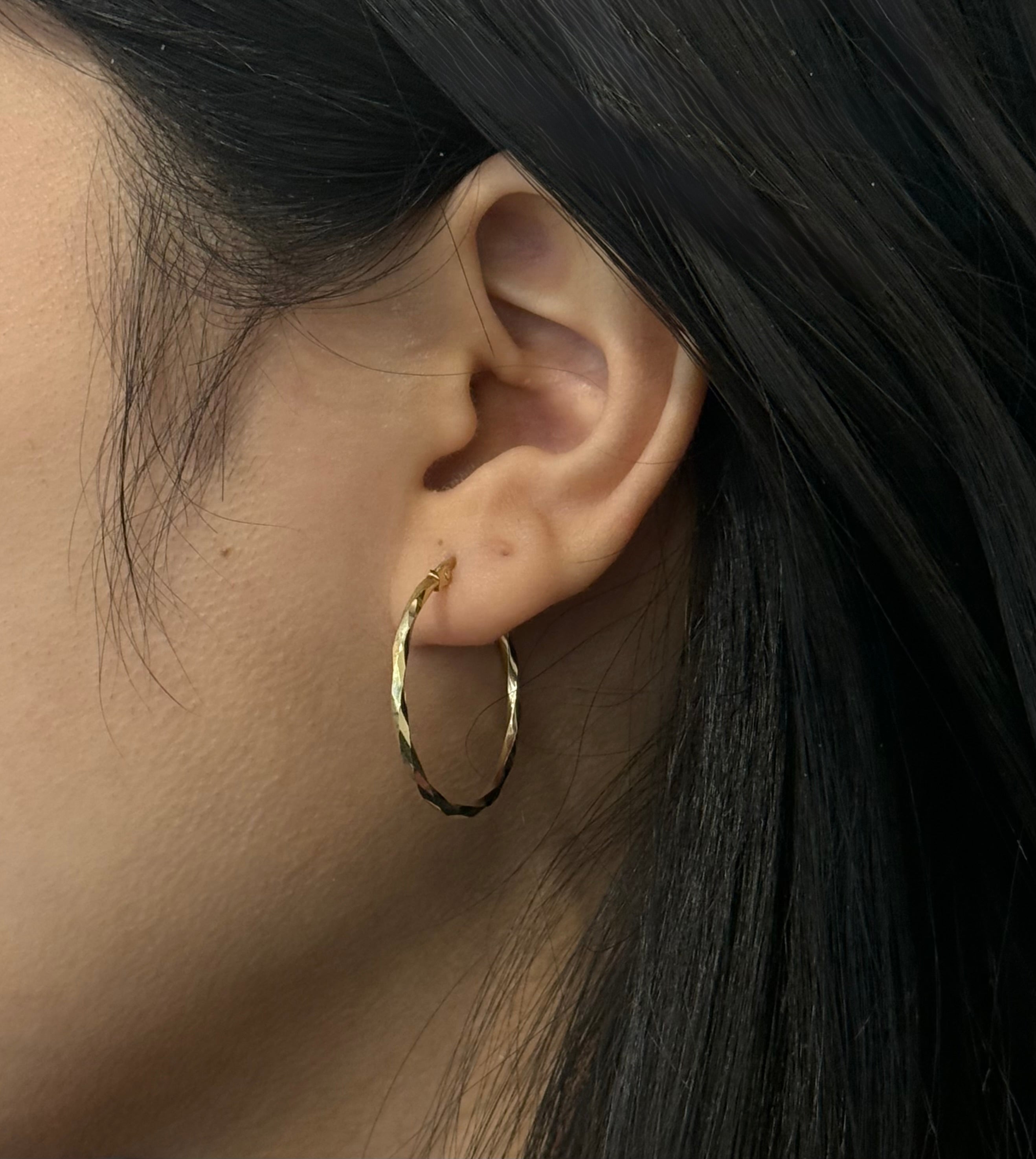 9ct Yellow Gold Large Diamond Cut Twist Hoop Earrings
