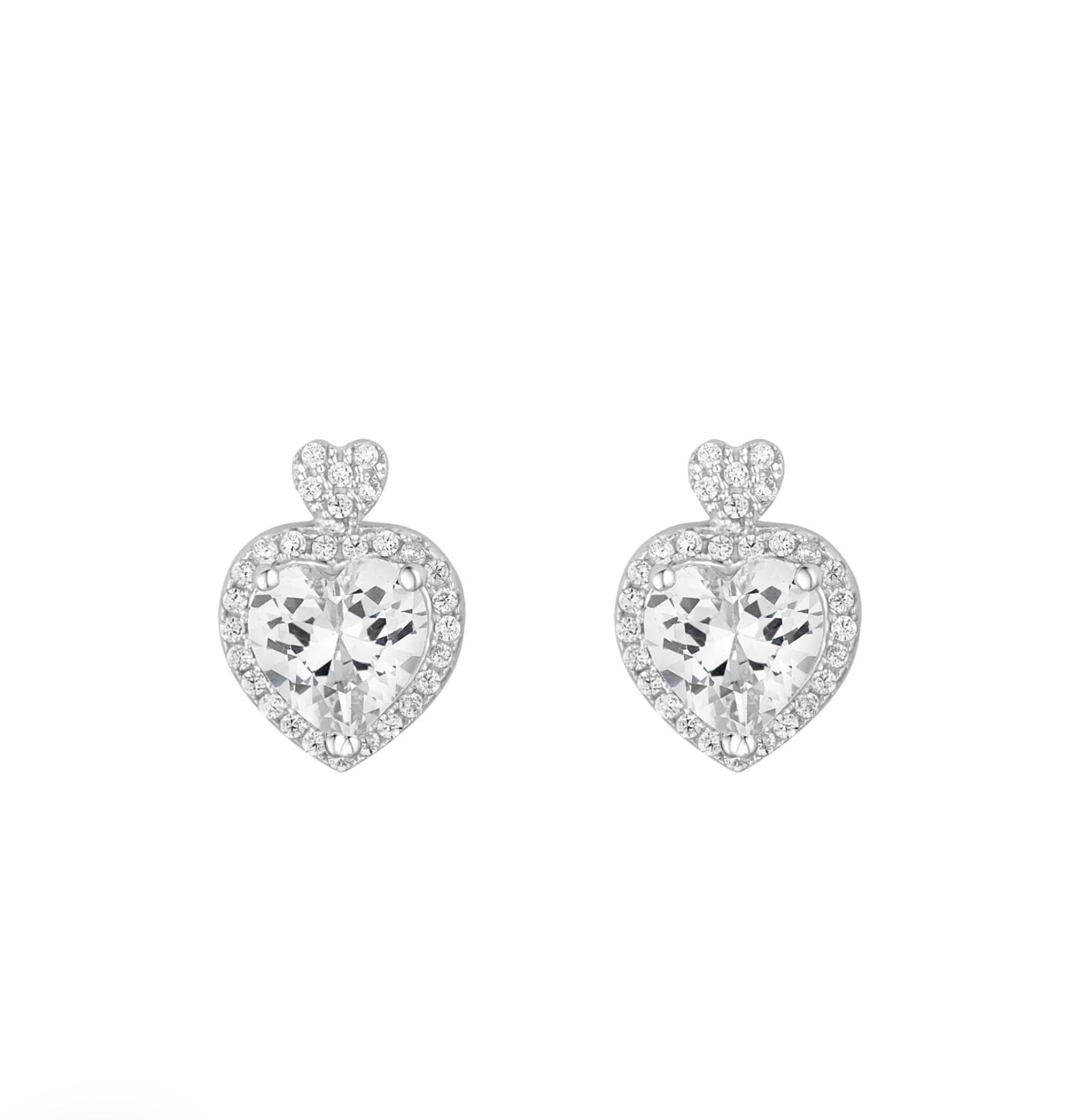 Sterling Silver CZ Heart Halo Studs