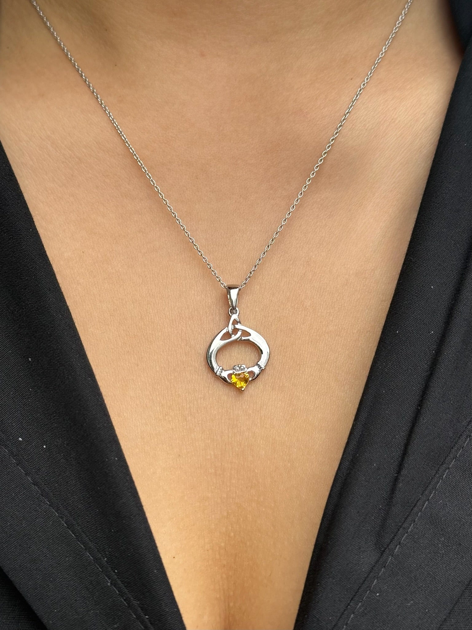 Sterling Silver November Birthstone Claddagh Pendant