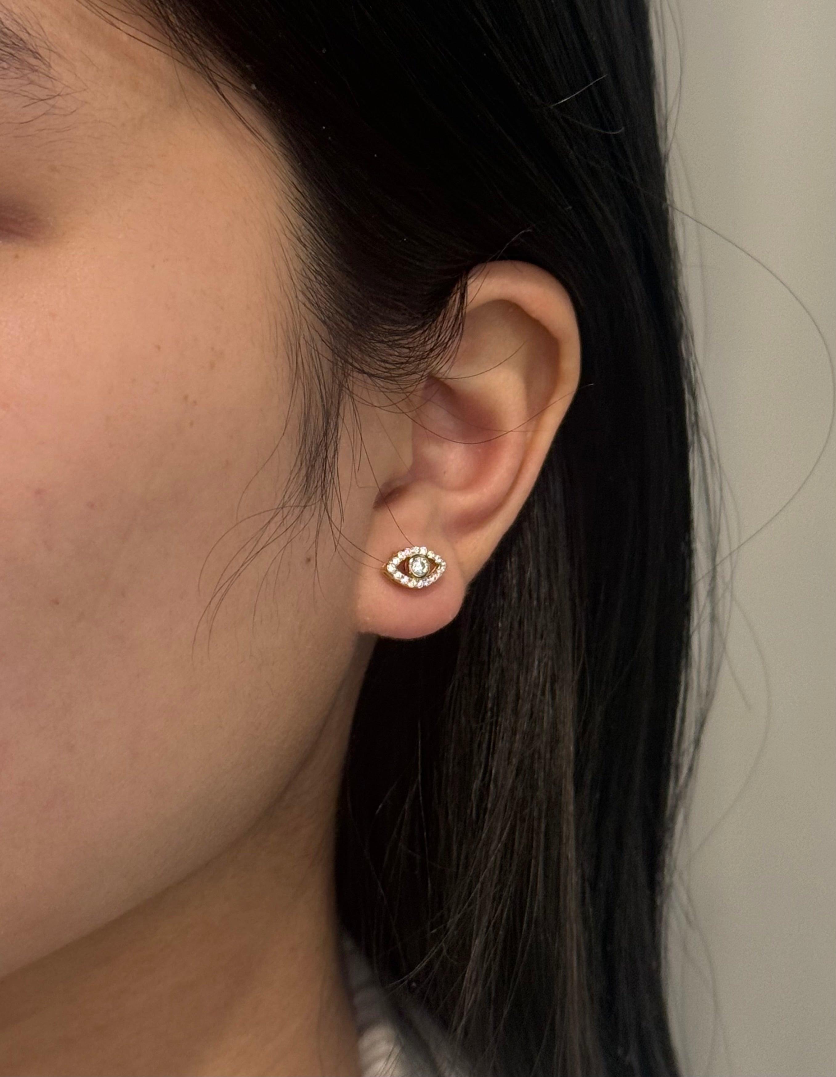 Sterling Silver Cz Evil Eye Stud Earrings