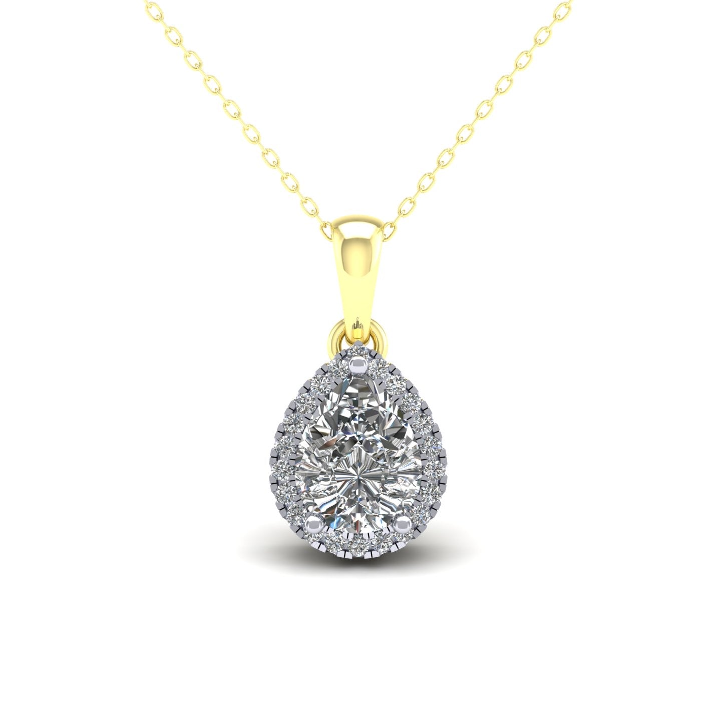 9ct Yellow Gold Pear CZ Halo Pendant