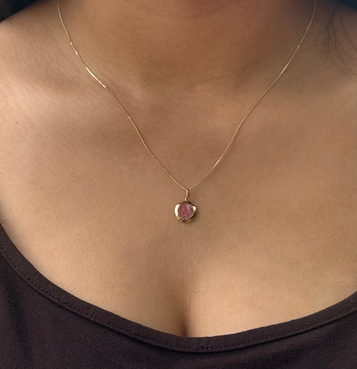9ct Yellow Gold Pink Stone Pendant