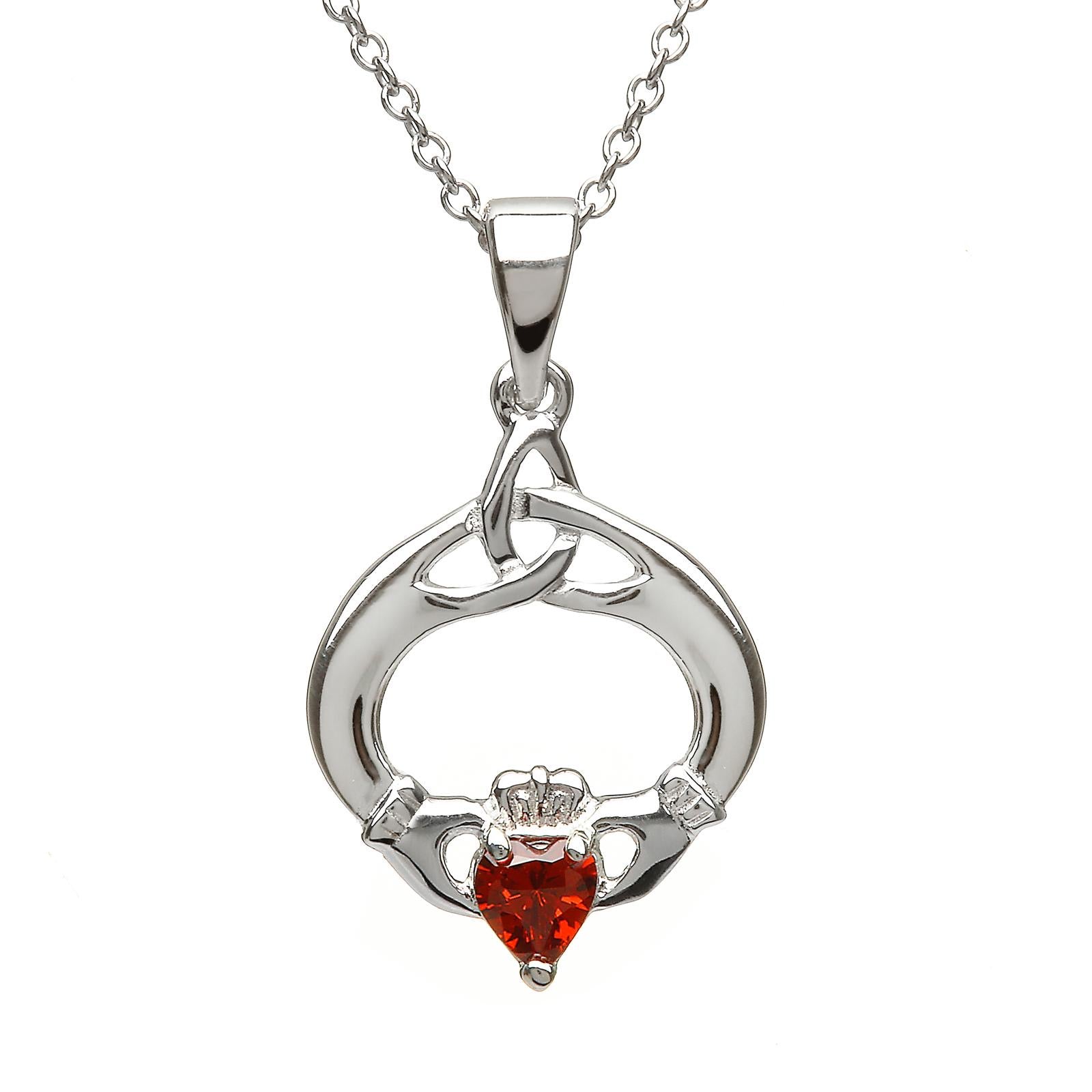 Sterling Silver January Birthstone Claddagh Pendant