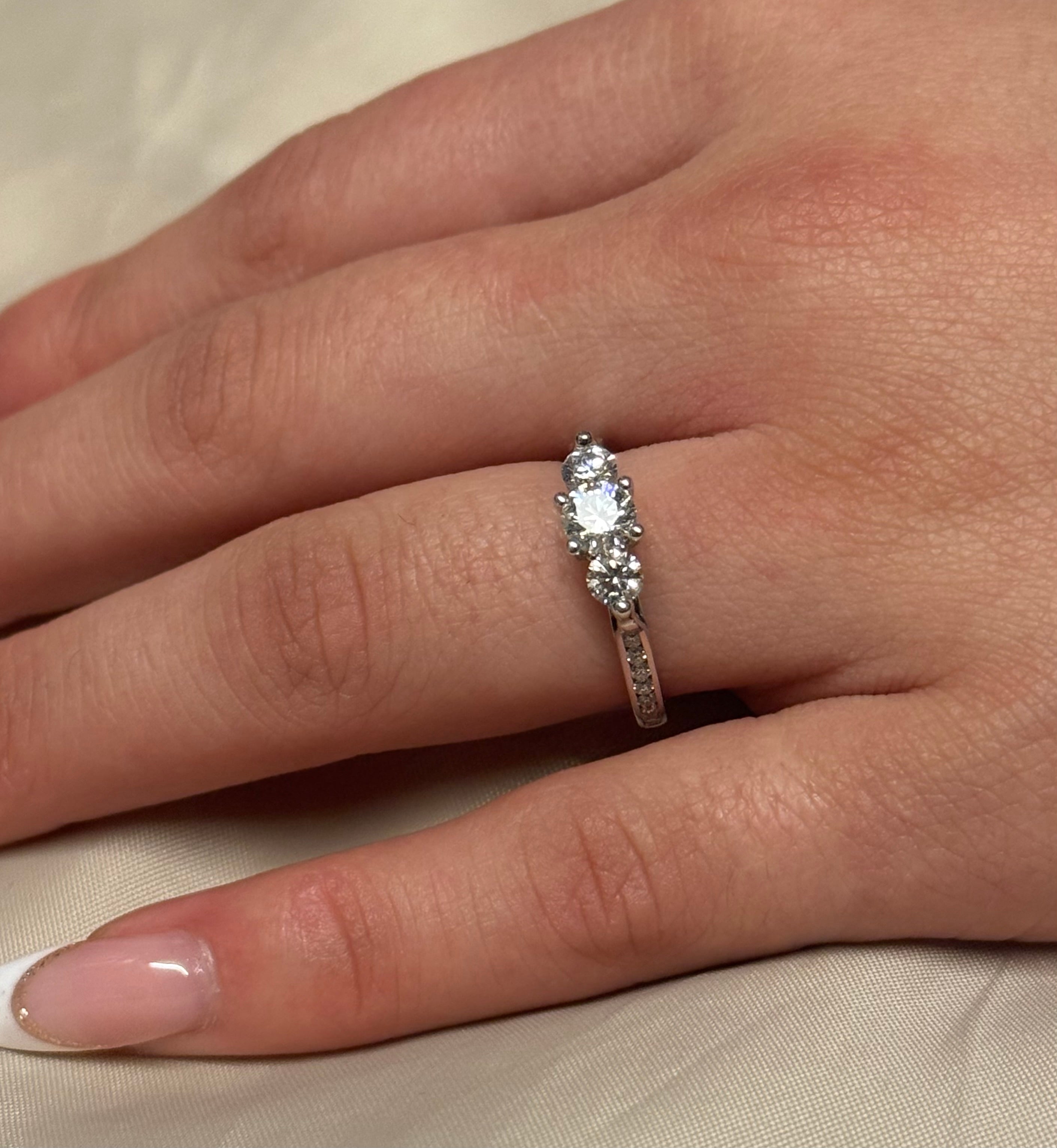 18K White Gold 1ct Brilliant Cut Three Stone With Diamond Band
