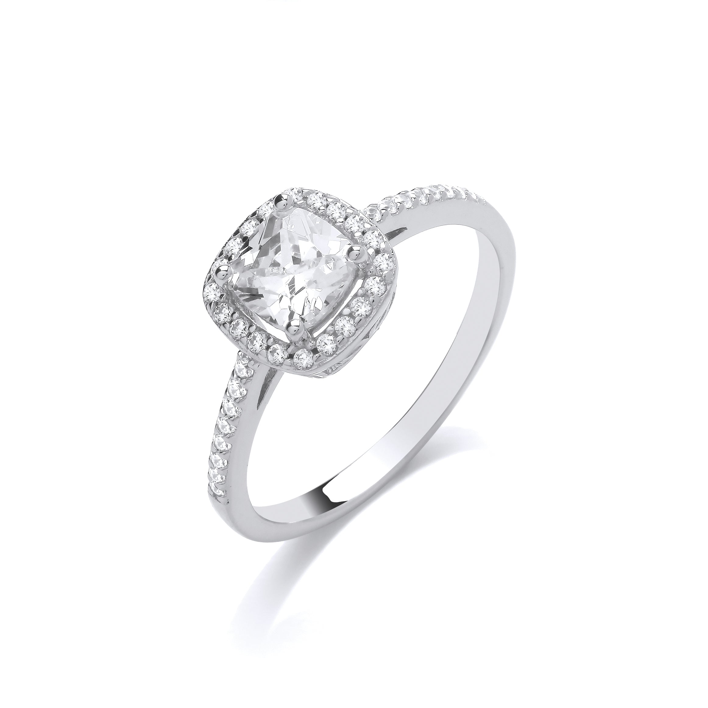 Sterling Silver Cushion CZ Halo with CZ Band