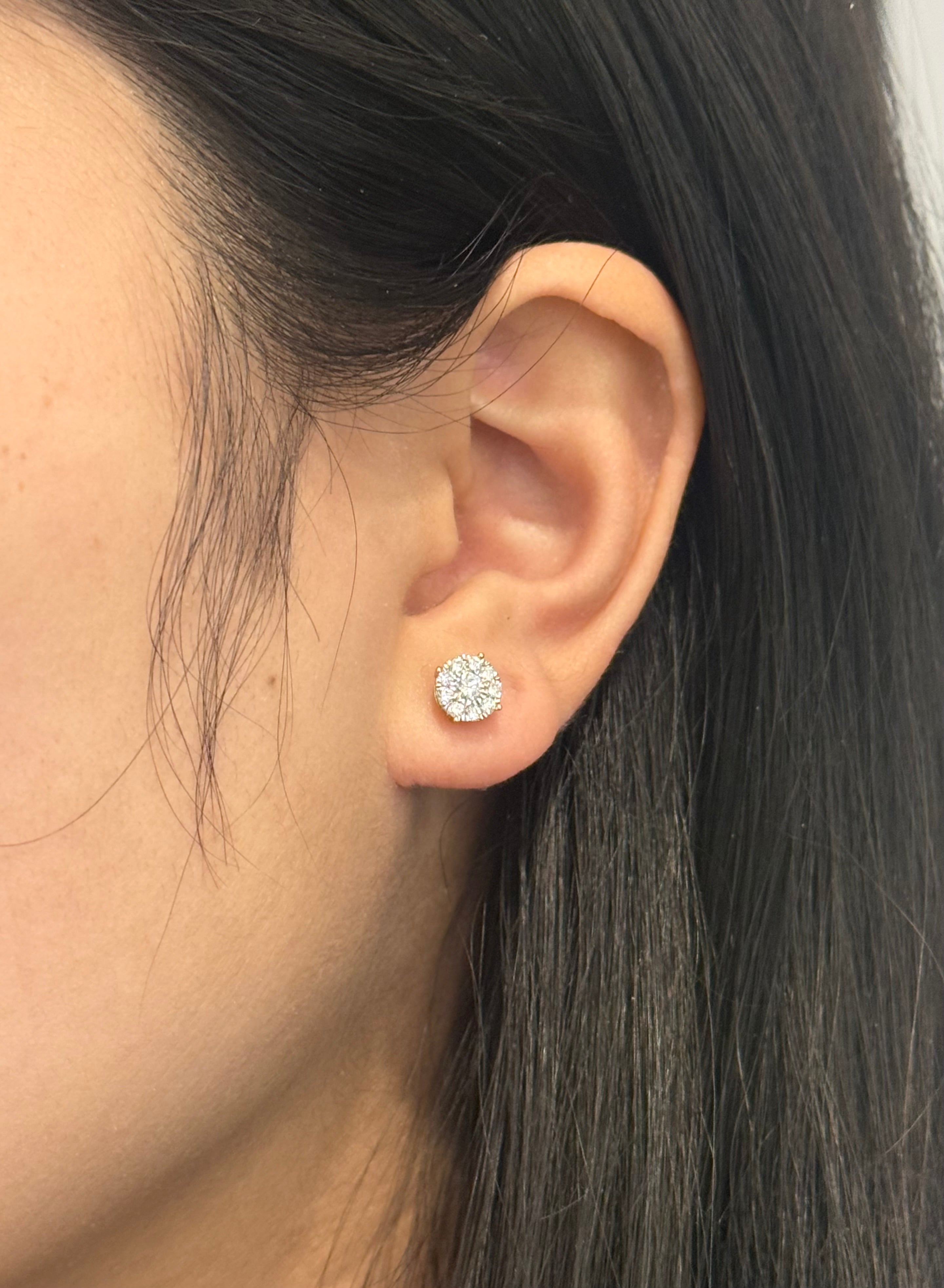 9ct Yellow Gold 50pt Illusion Diamond Stud Earrings