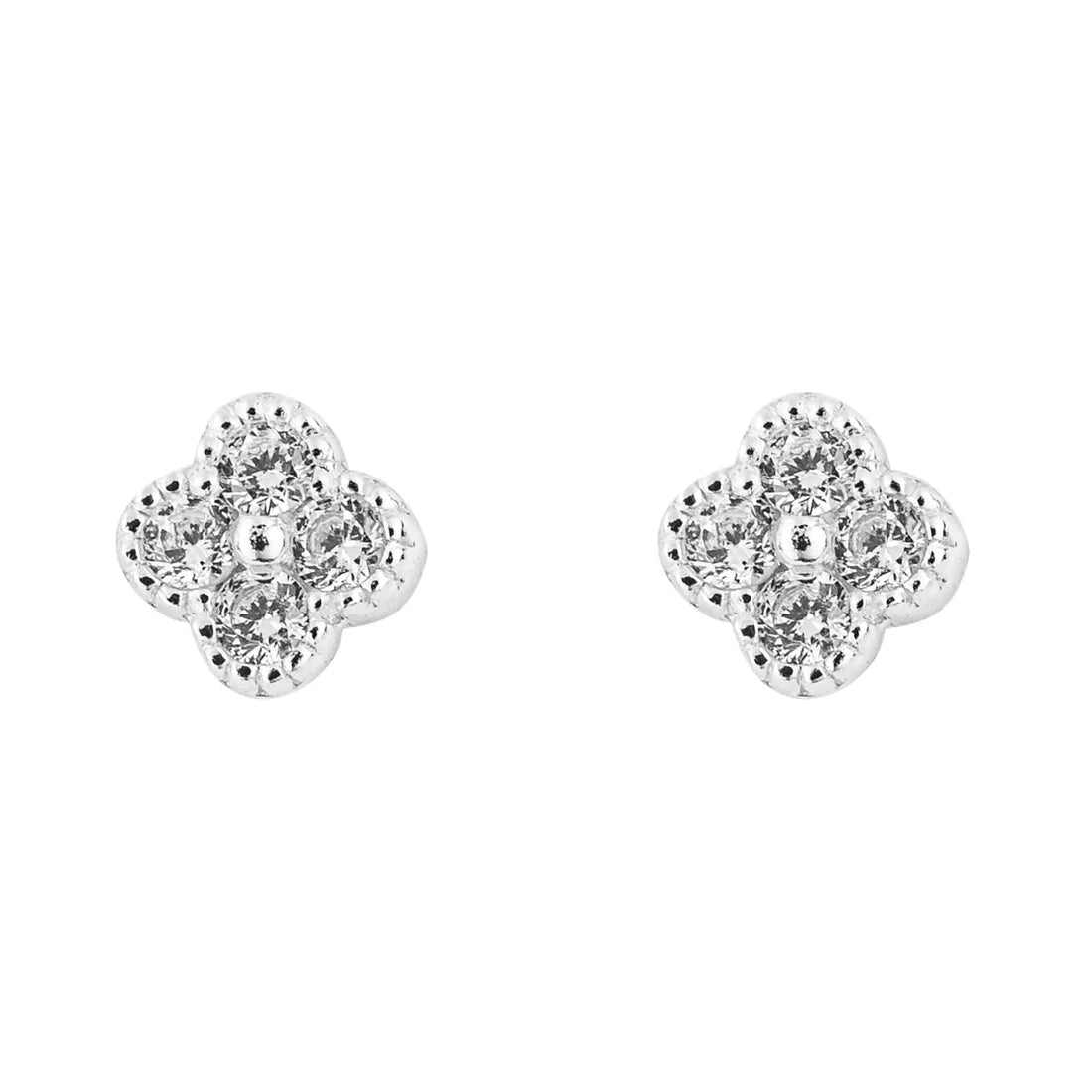 Sterling Silver Small Cz Clover Studs