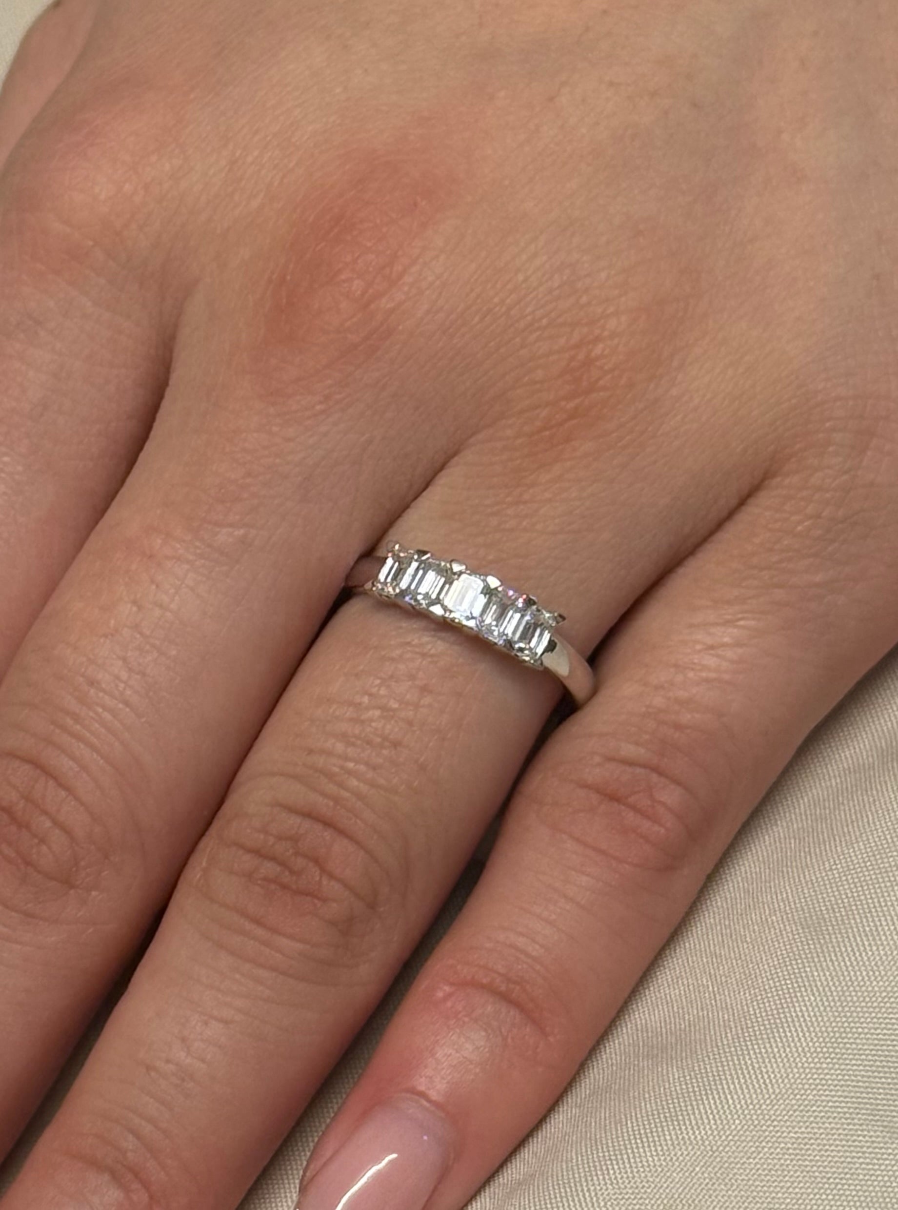 18k White Gold Five Stone Emerald Cut Diamond Eternity Ring