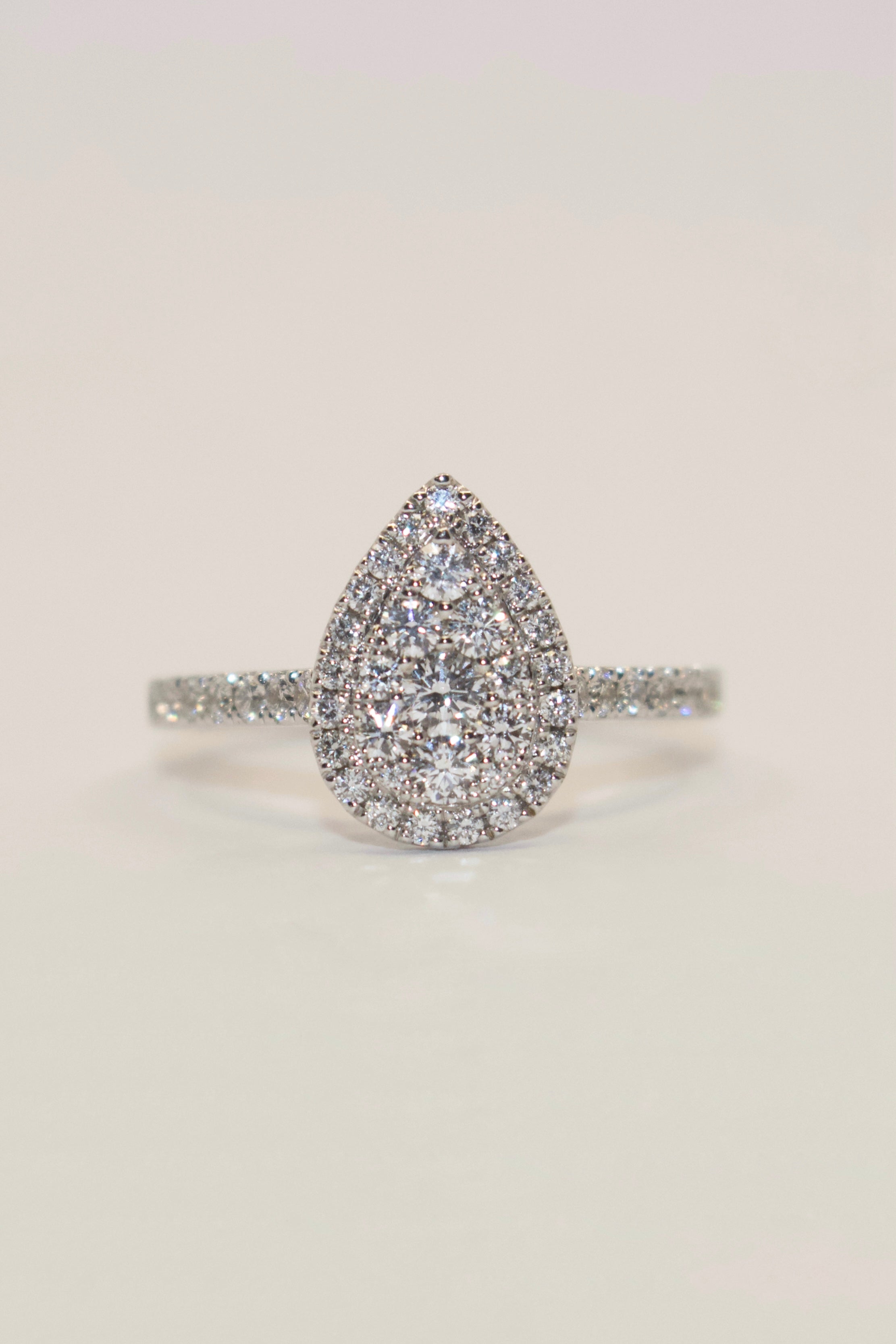 9K White Gold 70pt Pear Cluster with Diamond Band