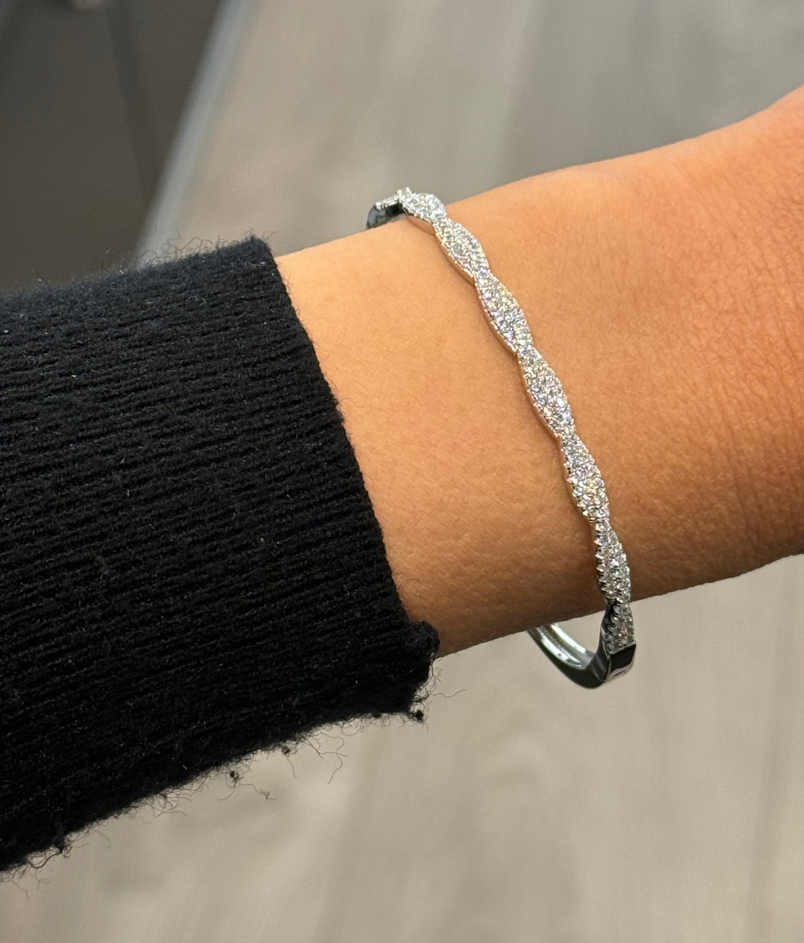 Sterling Silver CZ Twist Bangle