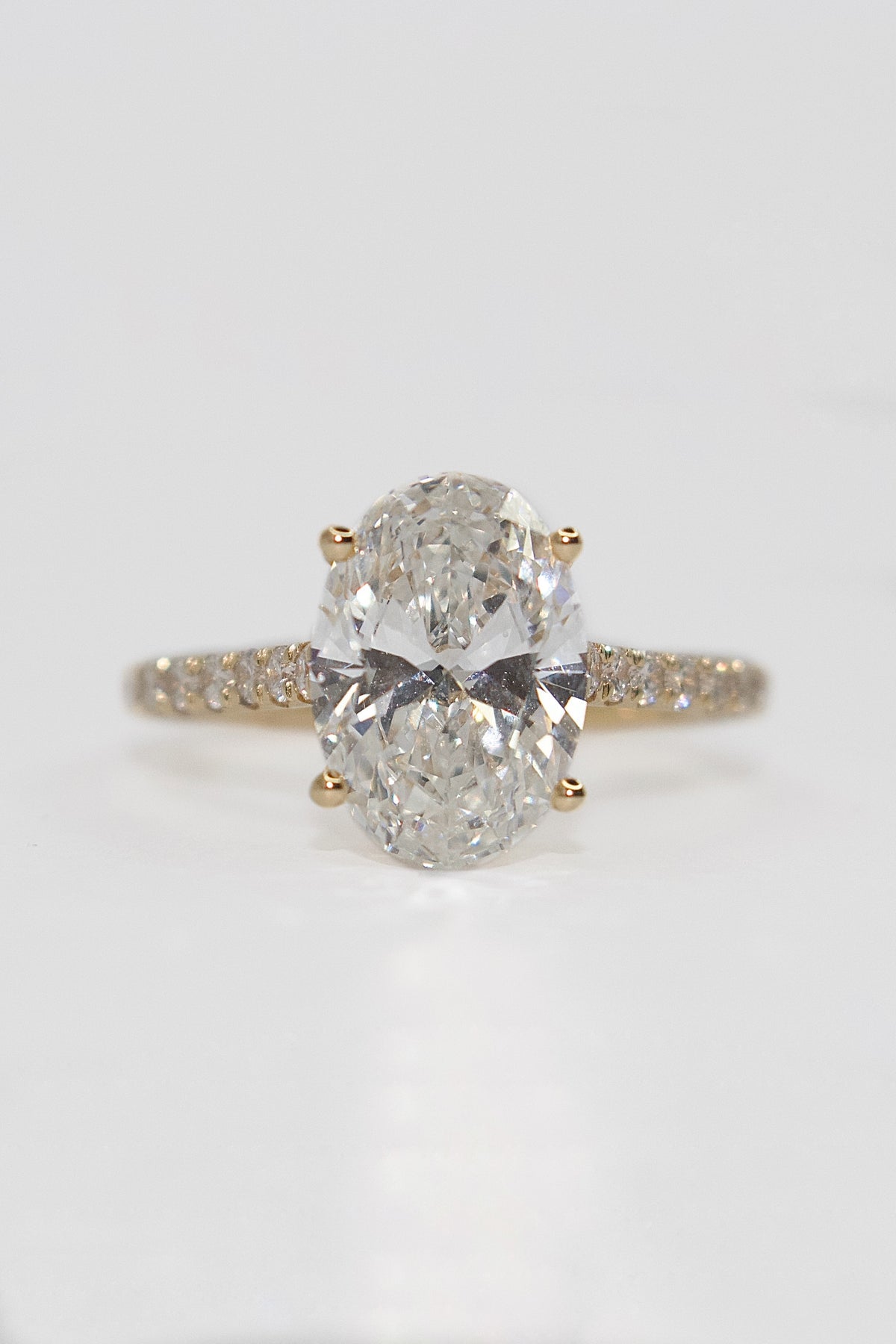 18K Yellow Gold 3.3ct Laboratory Grown Oval Solitaire with Diamond Band