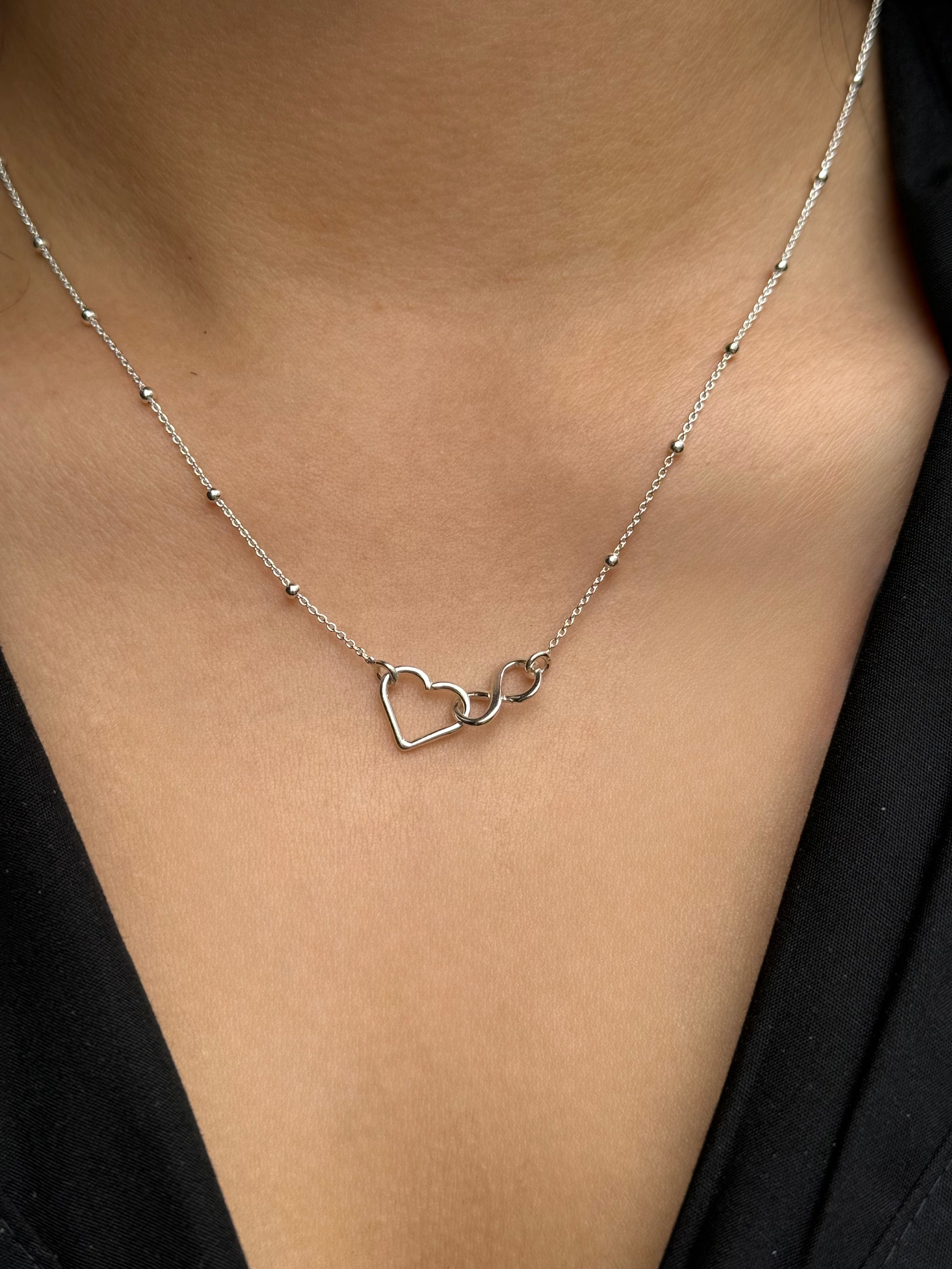 Sterling Silver Heart Infinity Beaded Necklace