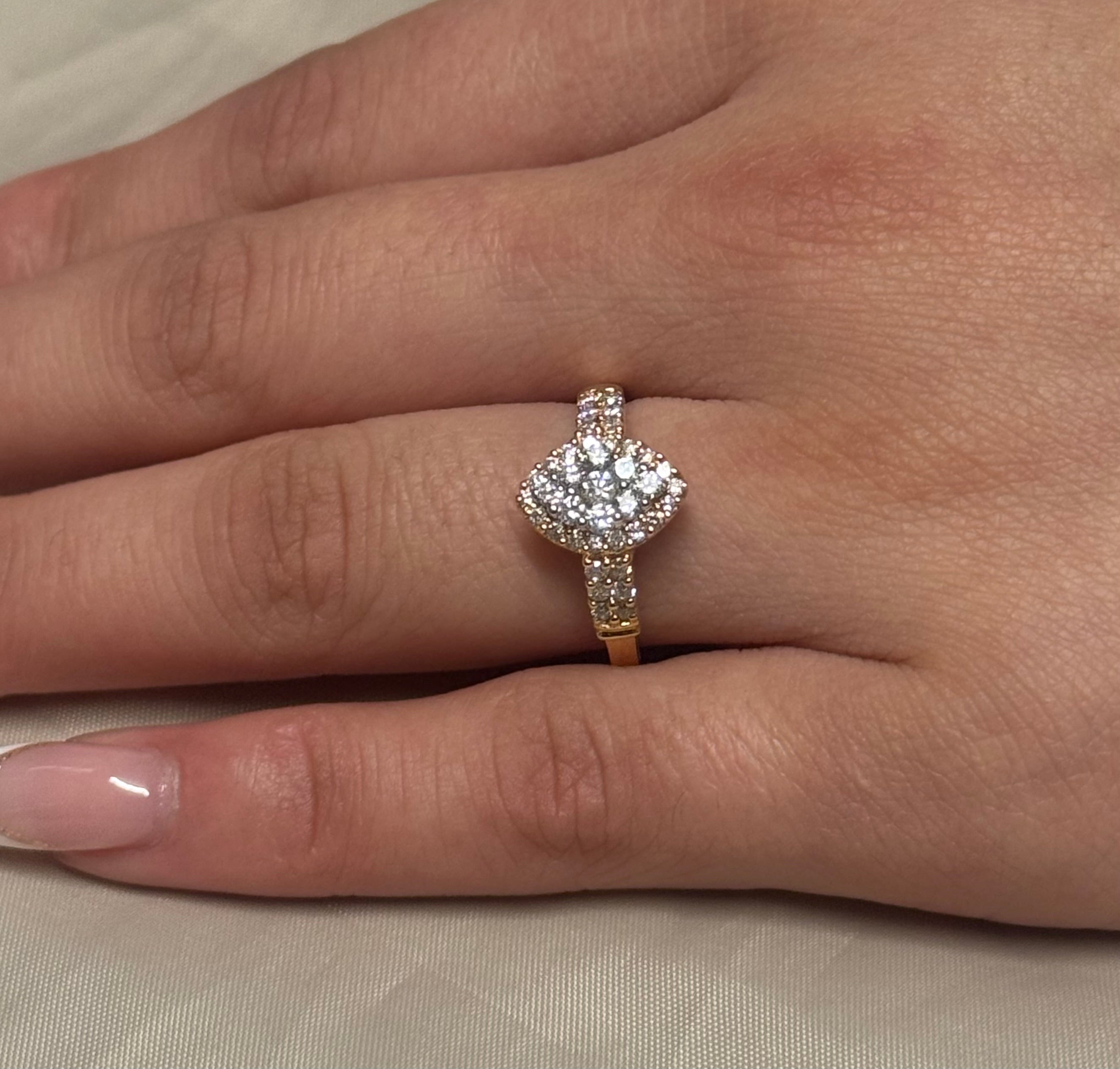 18K Rose Gold Marquise Shaped Cluster with Double Diamond Band
