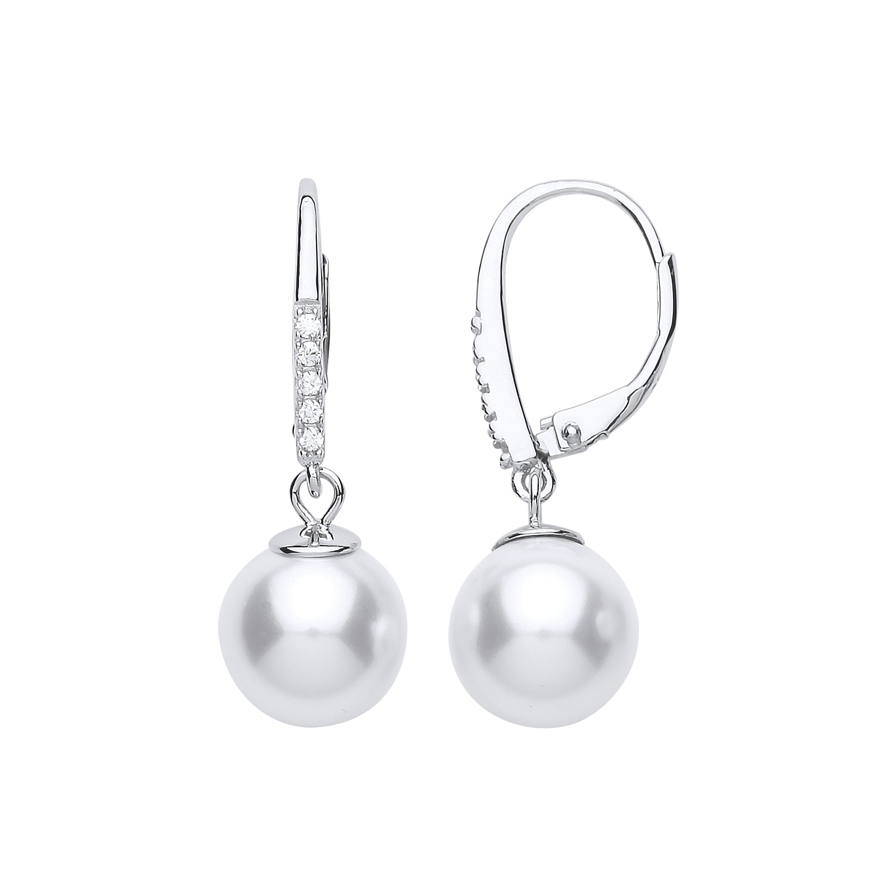 Sterling Silver Pearl & Cubic Zirconia Drop Earrings