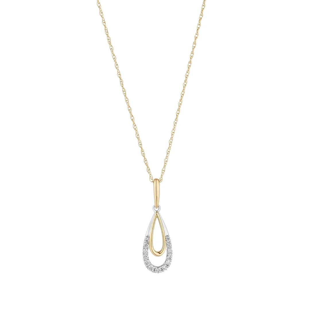 9ct Yellow Gold Diamond Double Pear Drop Necklace