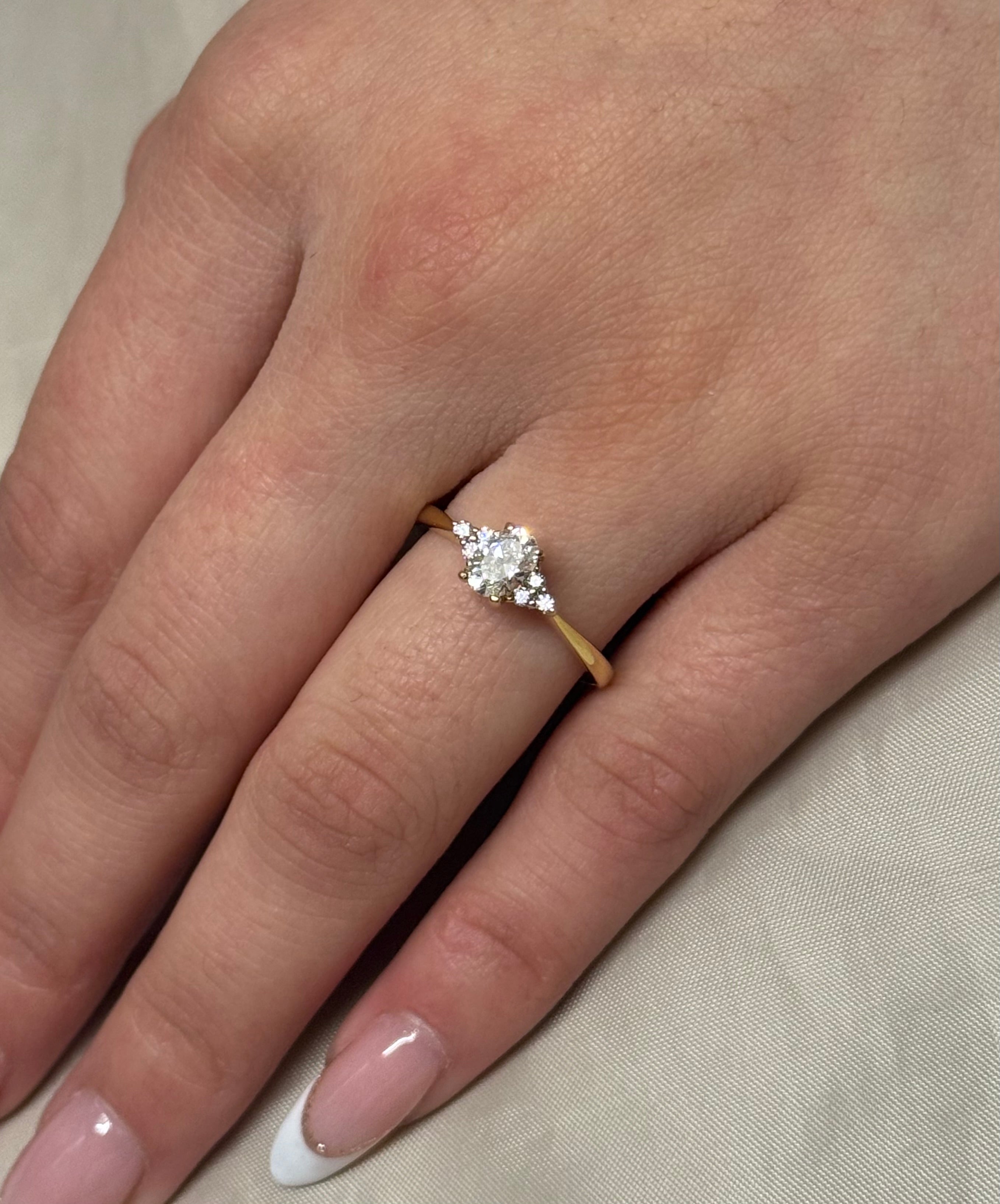 18K Yellow Gold 50pt Oval and Brilliant Diamond Ring